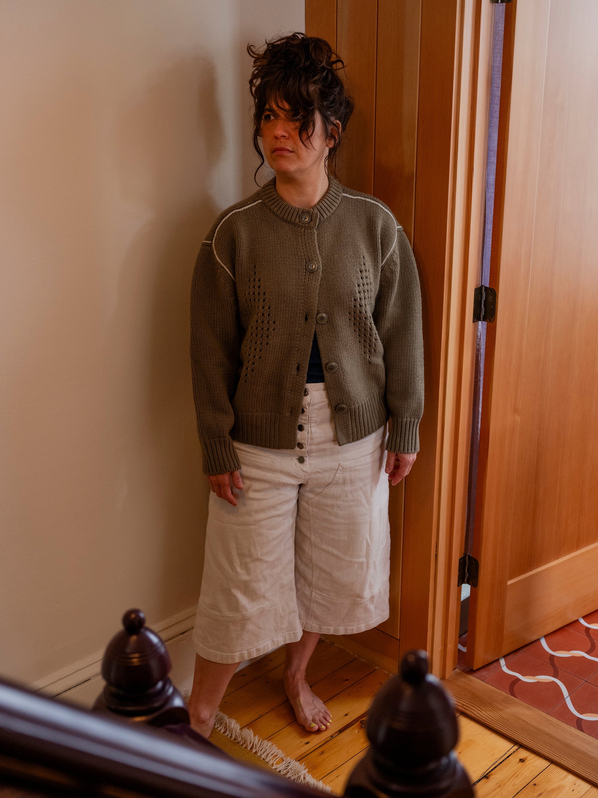 DEGEN - Diamond Eyelet Cardigan - Moss -
