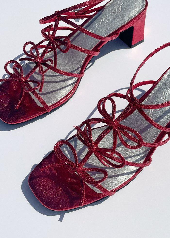 Lisa Says Gah - Carrie Bow Sandal - Red/Silver -