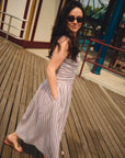 Nelle Atelier - The Caroline Petite Drop Waist Maxi Dress - Chocolate Stripe -