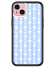 Wildflower iPhone case 15 Plus Blue Gingham Hearts Vintage Cute Classic