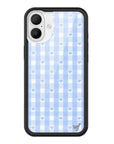 Wildflower iPhone case 16 Plus Blue Gingham Hearts Vintage Cute Classic