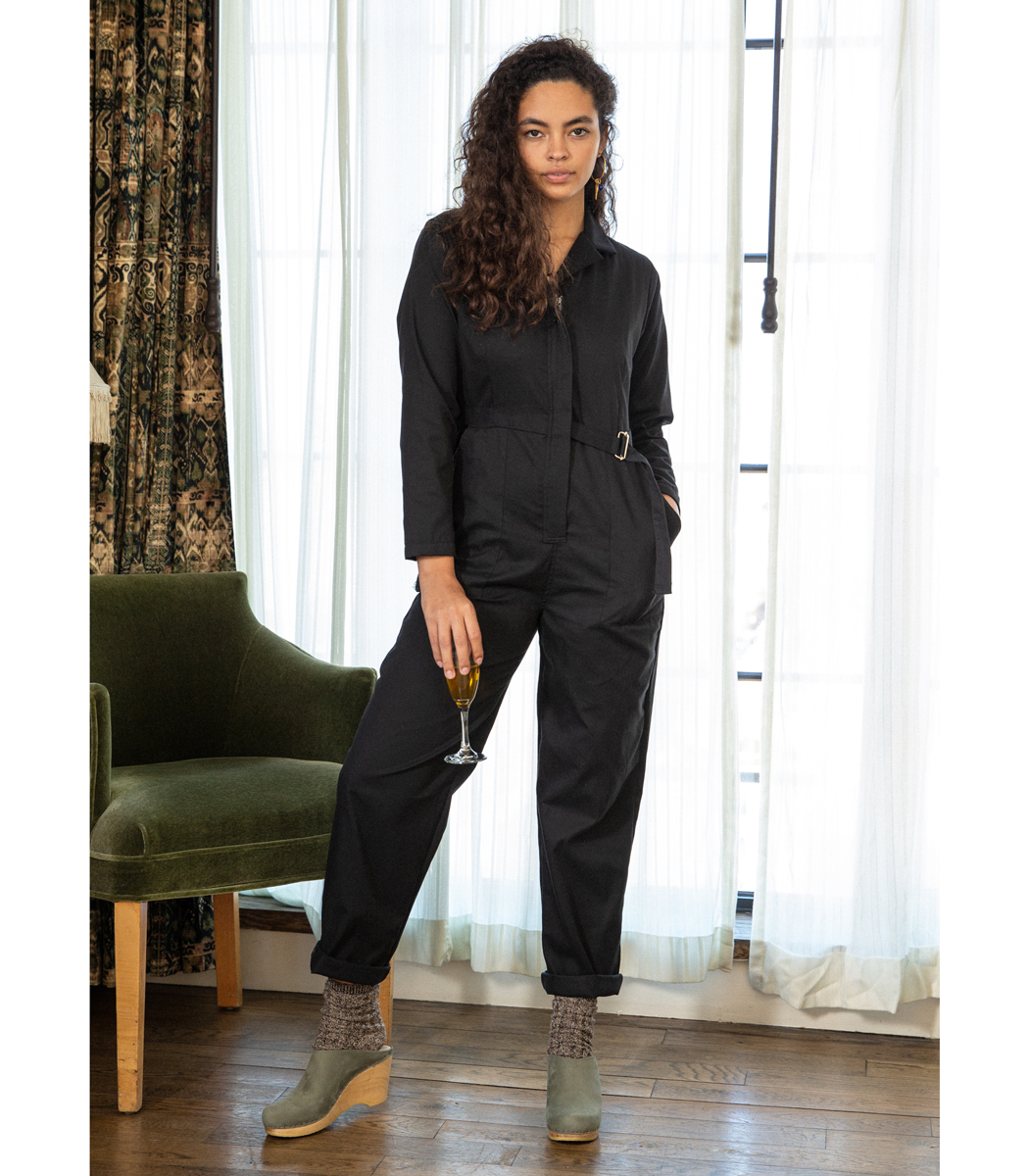 Loup - Wallis Long Sleeve Zip Jumpsuit - Black -