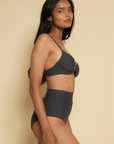 Montce - Charcoal Added Coverage High Rise Bikini Bottom -