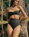 Montce - Charcoal Added Coverage High Rise Bikini Bottom -