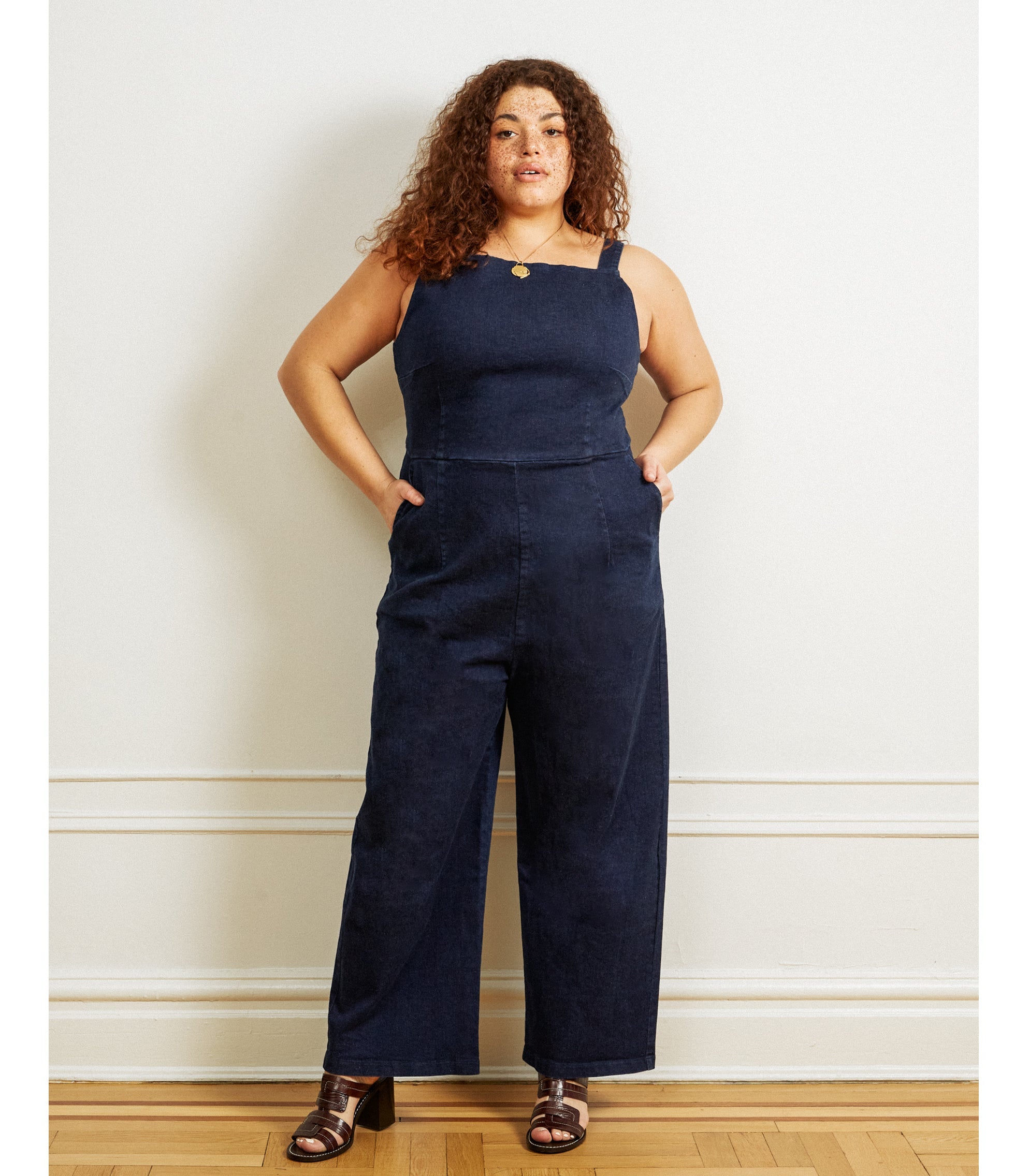 Loup - Brenda Square Neck Wide Leg Jumpsuit - Dark Indigo -