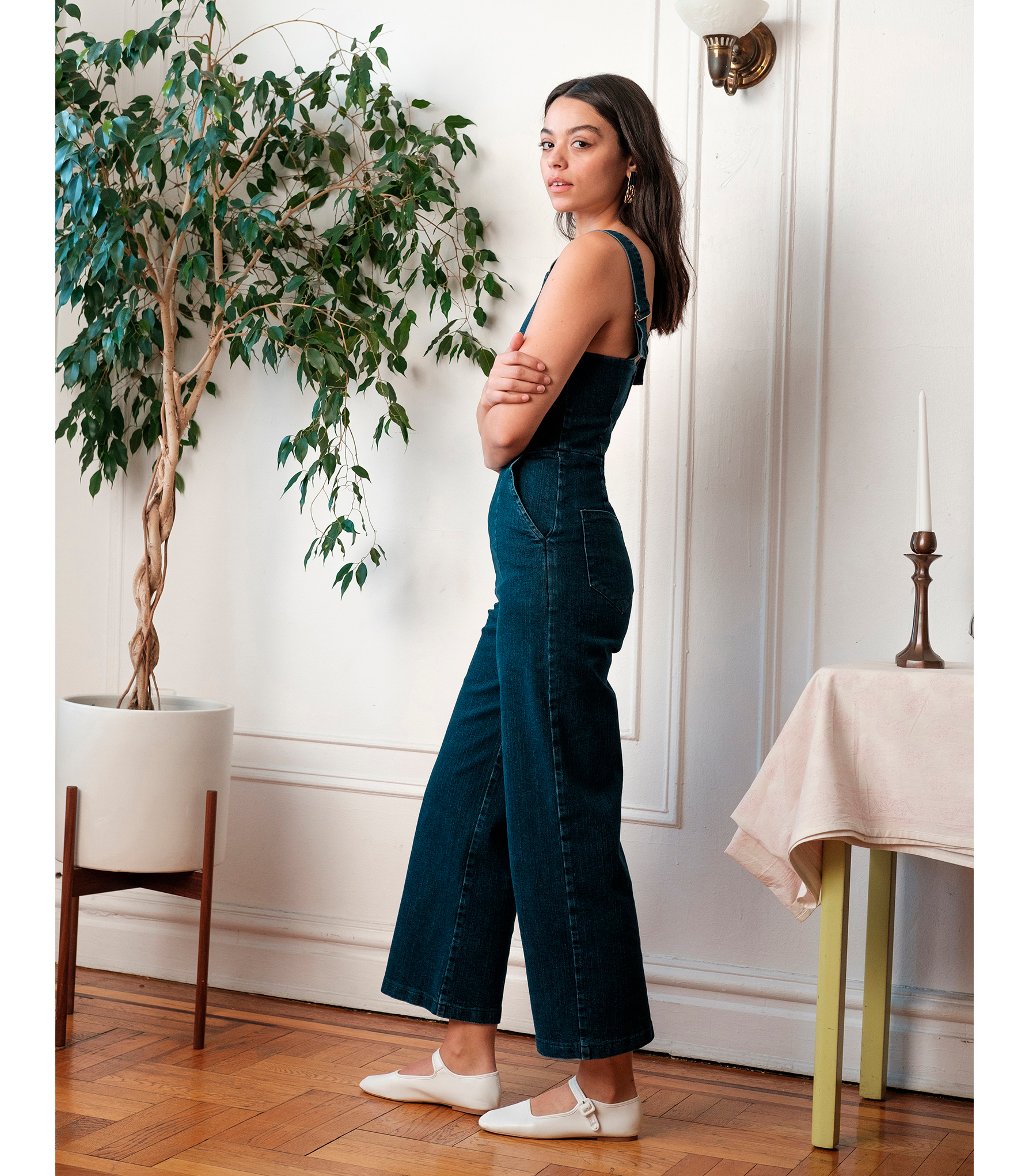 Loup - Brenda Square Neck Wide Leg Jumpsuit - Dark Indigo -