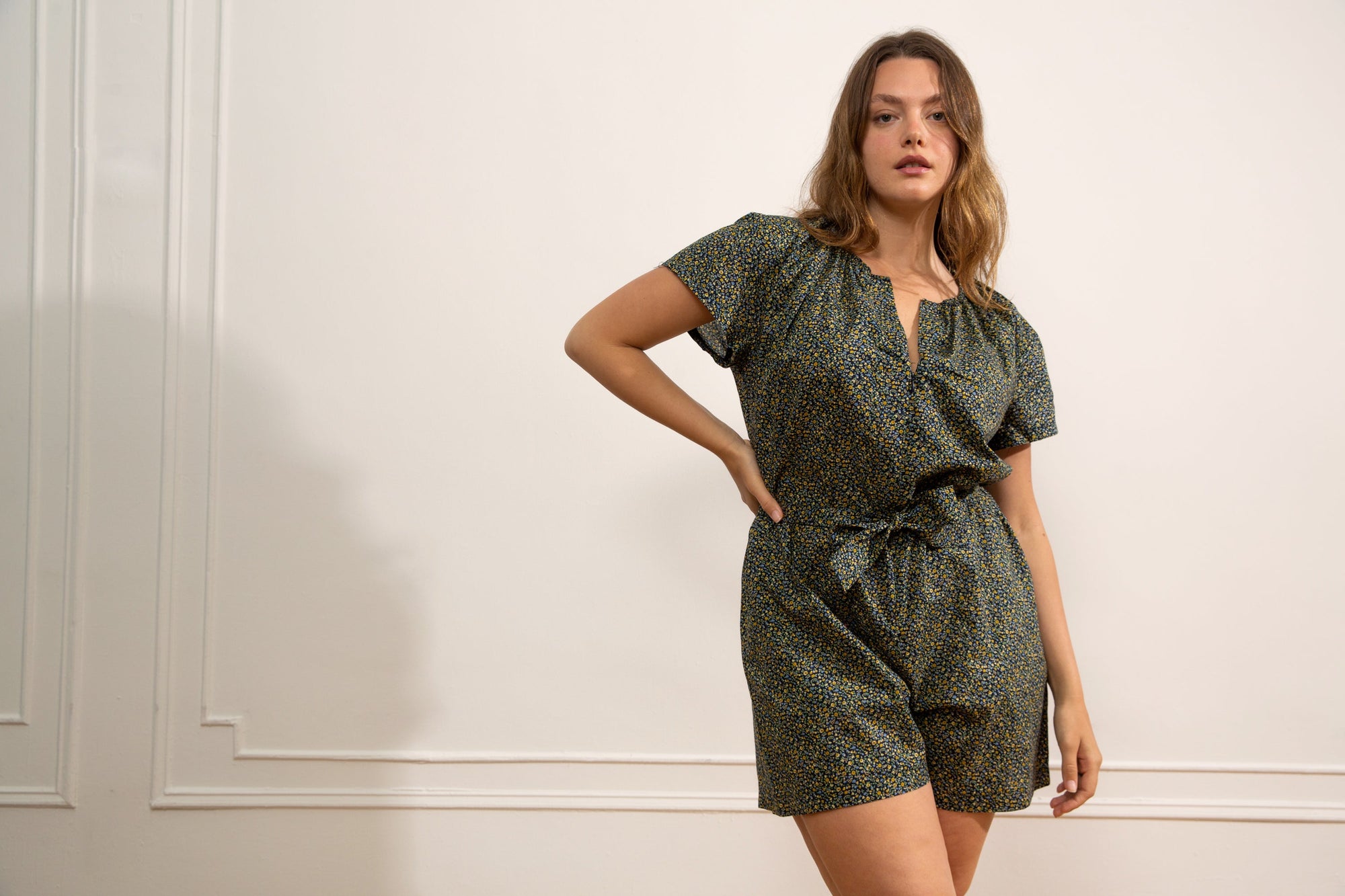 Loup - Paloma Short Sleeve Zip Romper - Floral -
