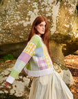 Gigi Knitwear - Patchwork Cardigan - Lime Multi -