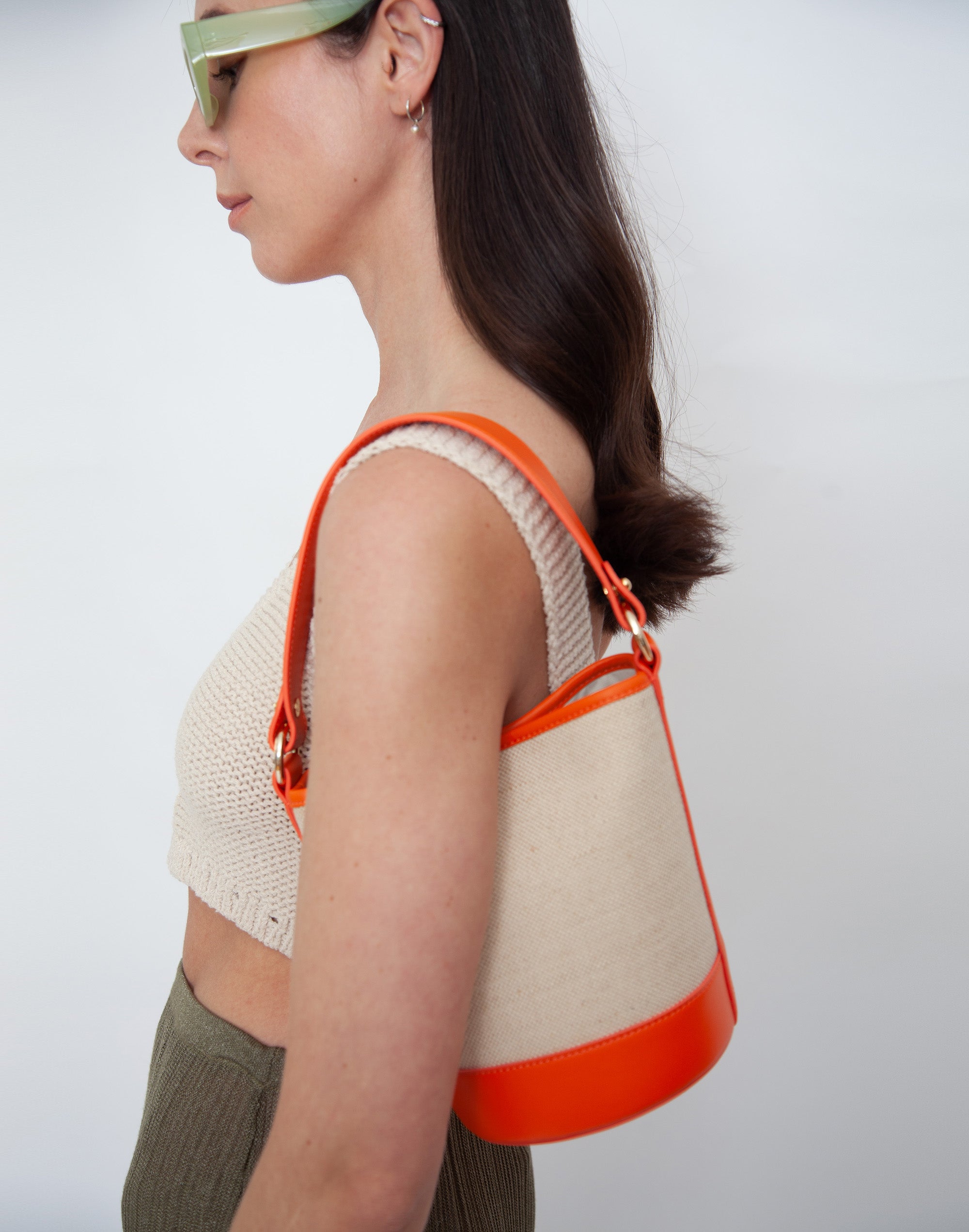 Hyer Goods - Canvas Mini Bucket Bag - Linen/Orange -