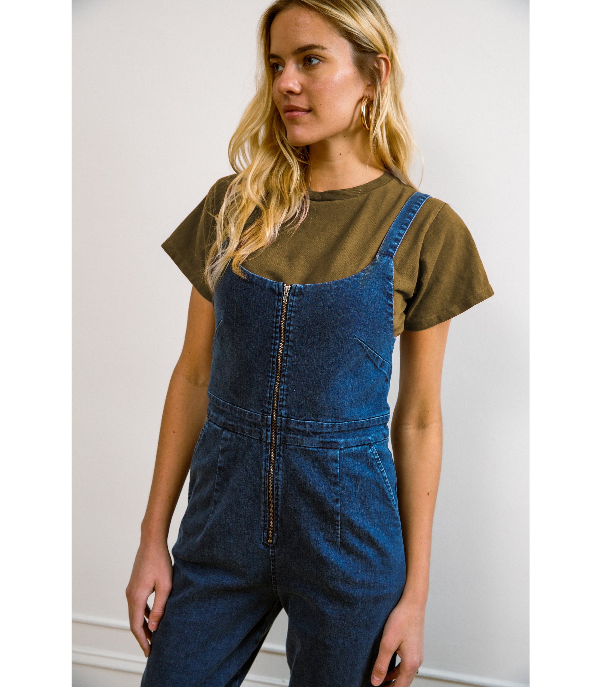 Loup - Claudia Zip Front Cropped Jumpsuit - Washed Indigo -