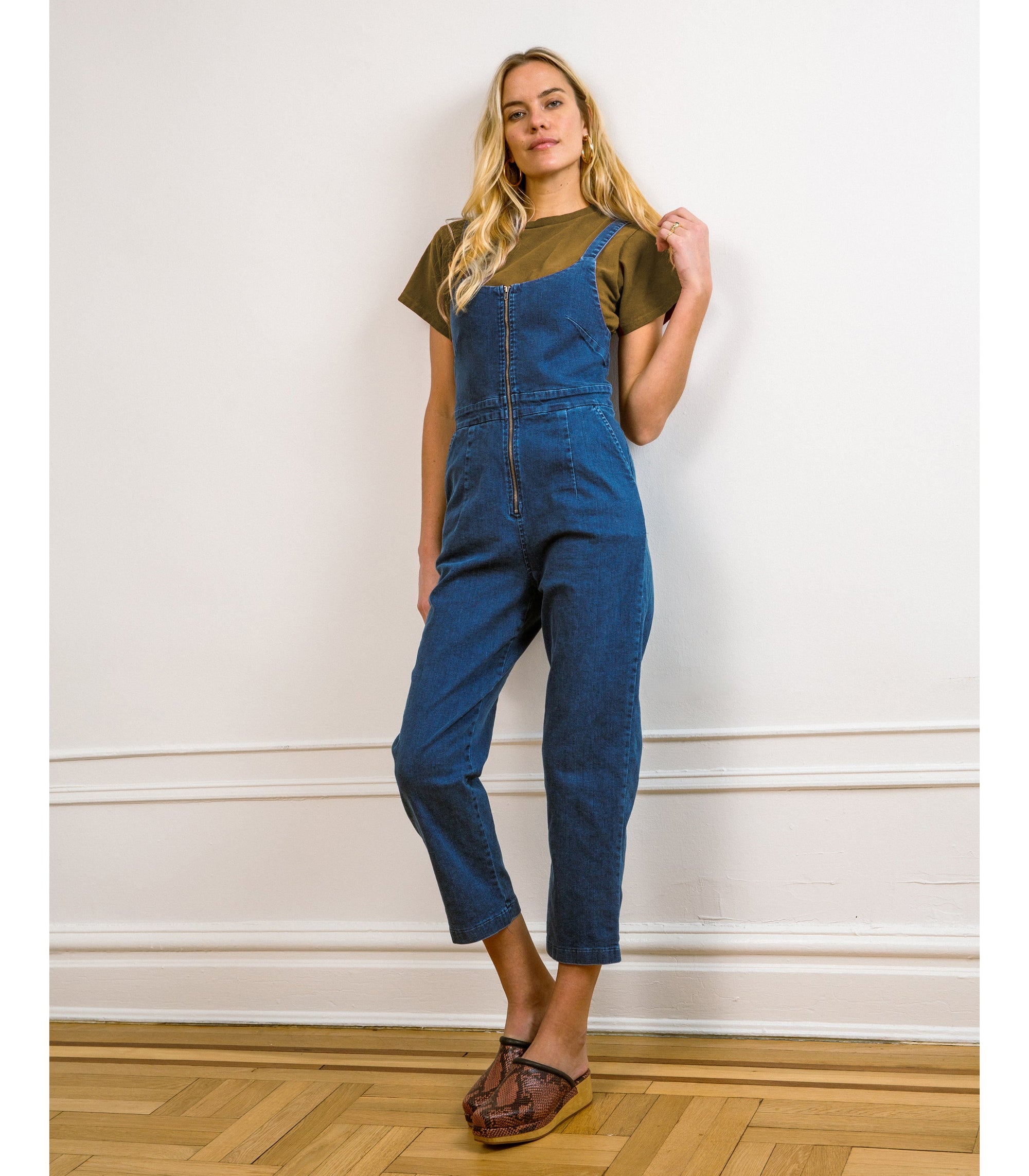 Loup - Claudia Zip Front Cropped Jumpsuit - Washed Indigo -