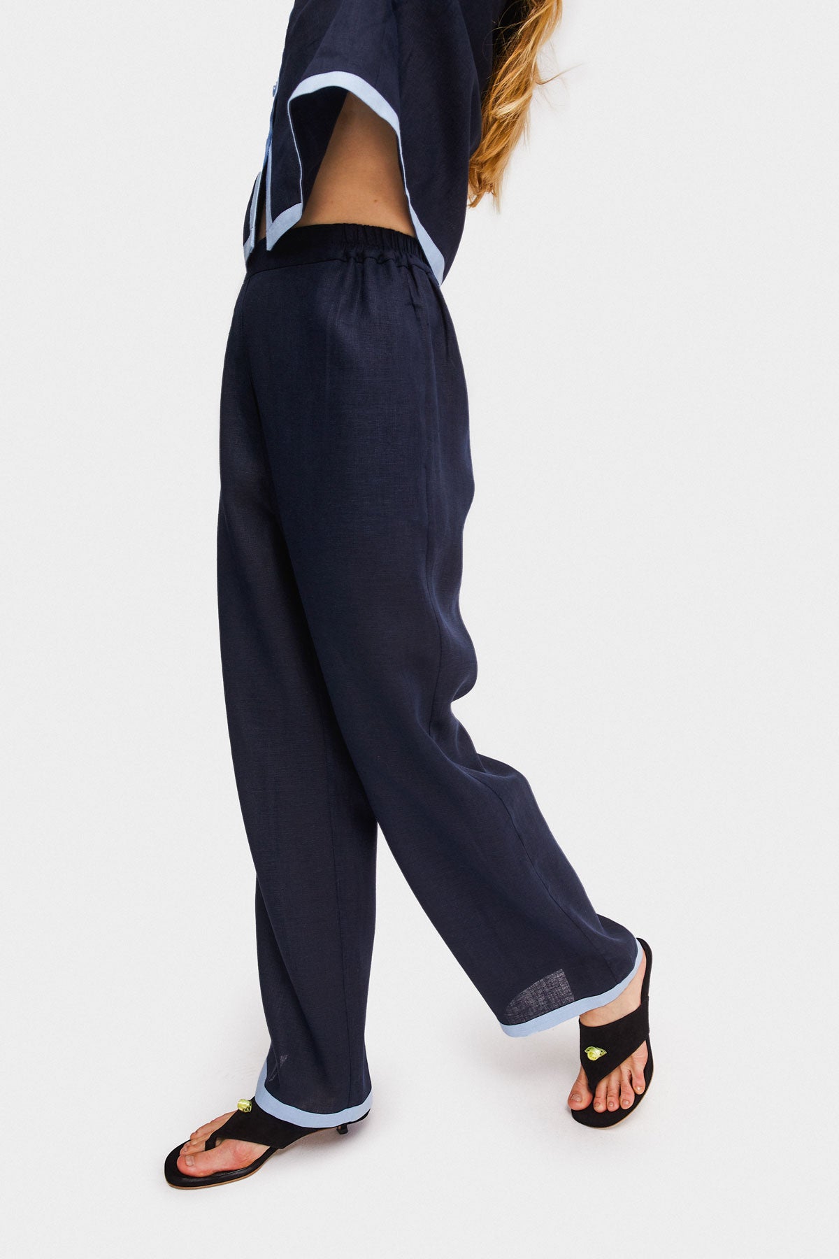 Sleeper - Garrick Embroidered Linen Pants - Navy -
