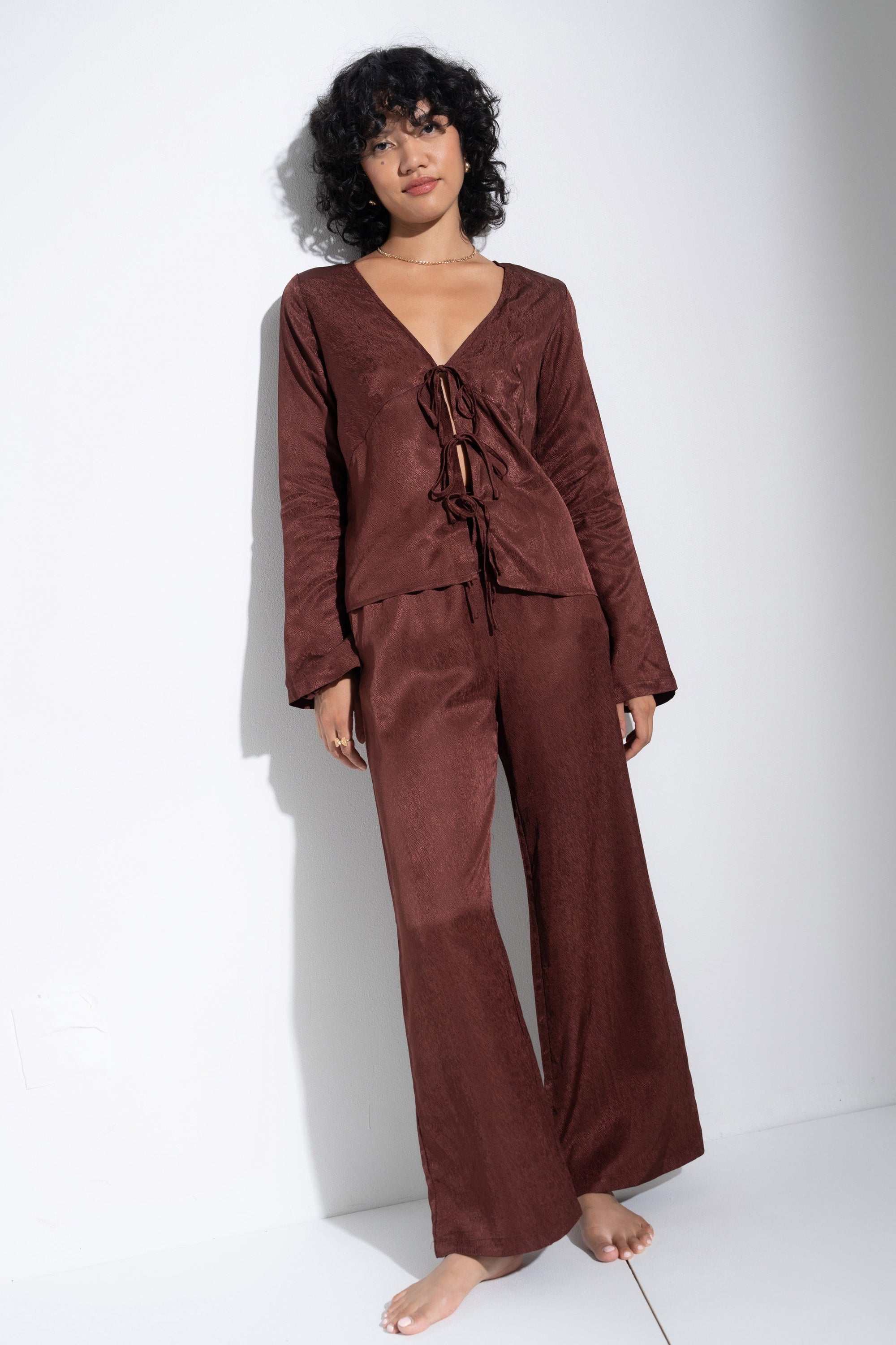 Be Idle - Tie Front Top - Brown -