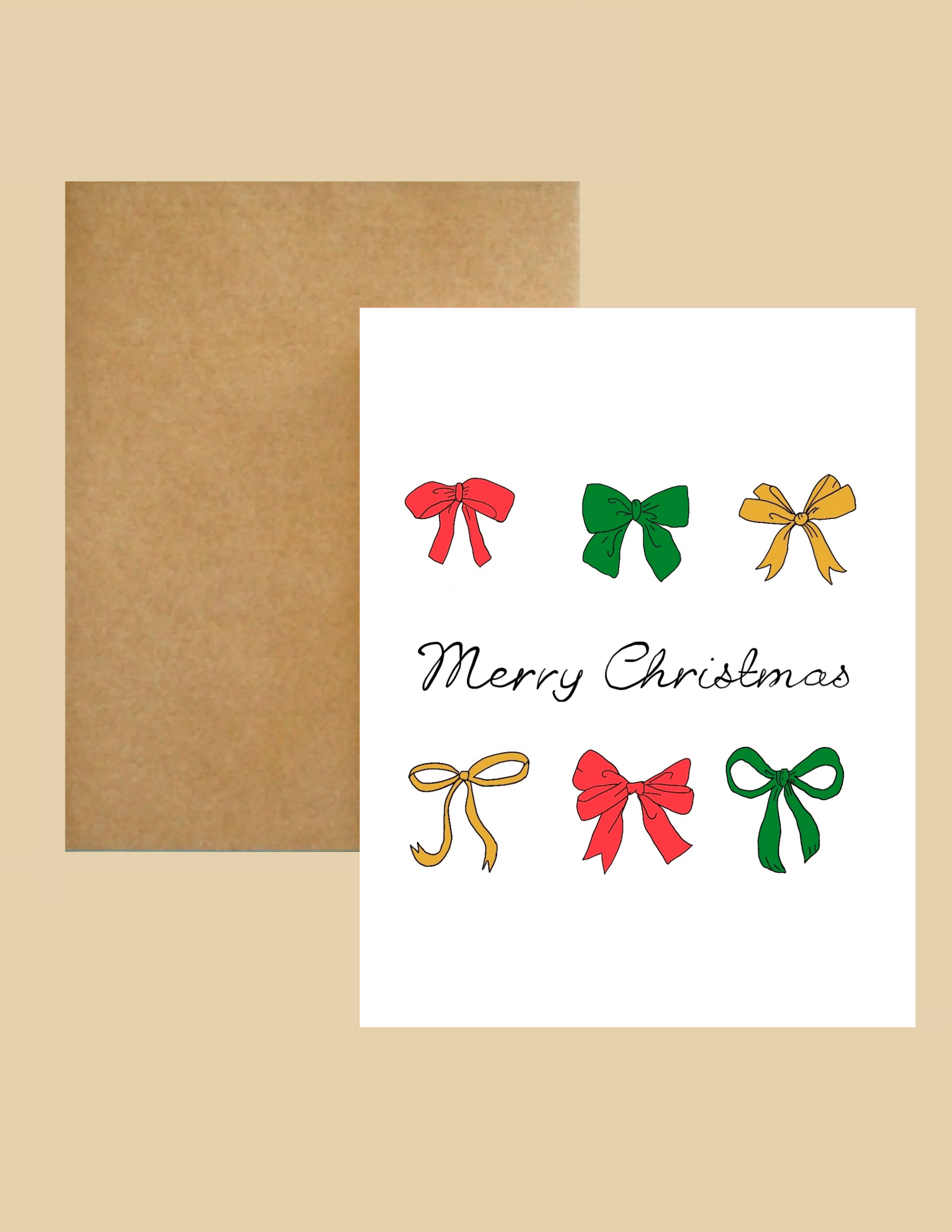 Nice Paper - Greeting Card - Bows & Merry Christmas -