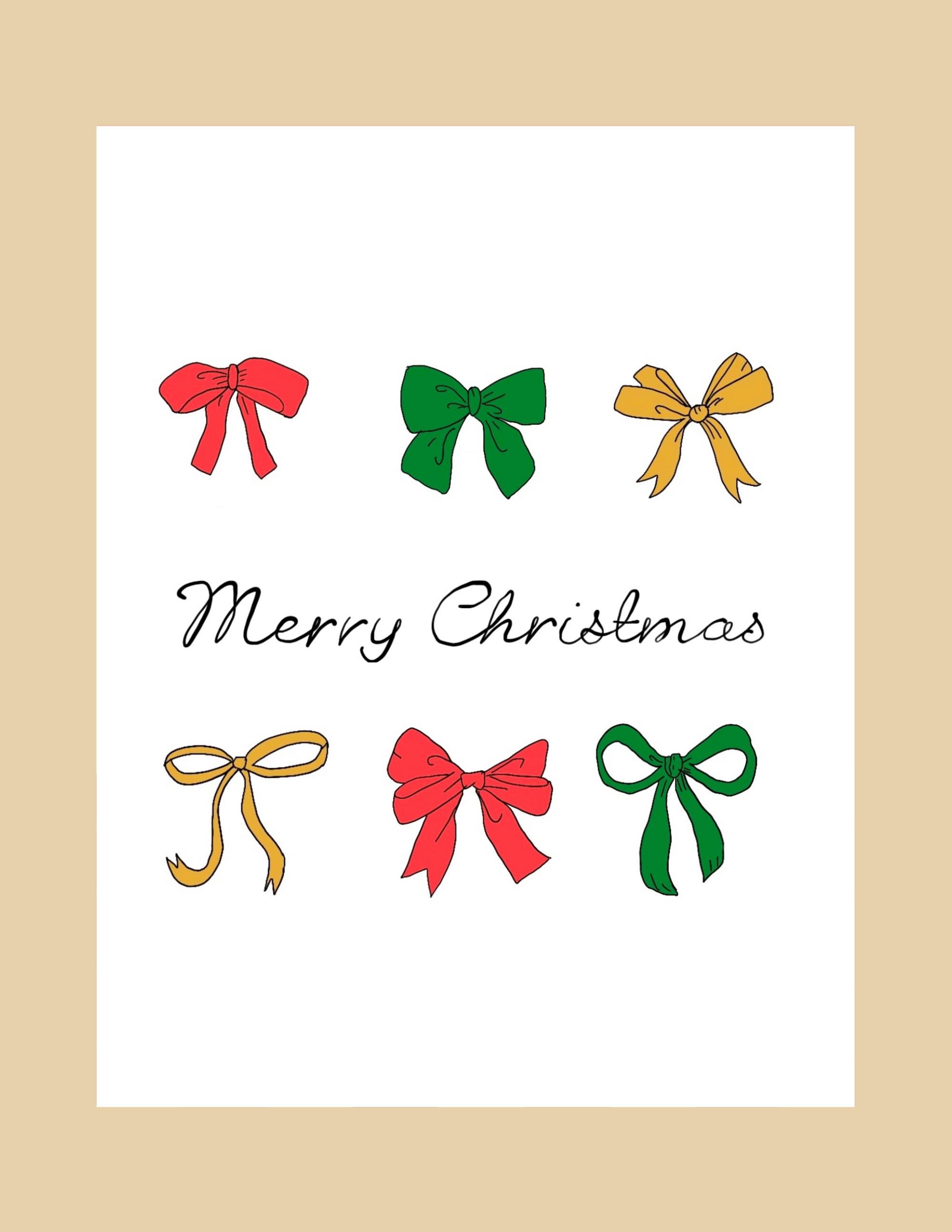 Nice Paper - Greeting Card - Bows & Merry Christmas -