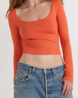 Organic Basics - Everyday Scoop Neck Long Sleeve Tee - Tangerine -