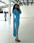 Hydra Printed Draped Mesh Dress