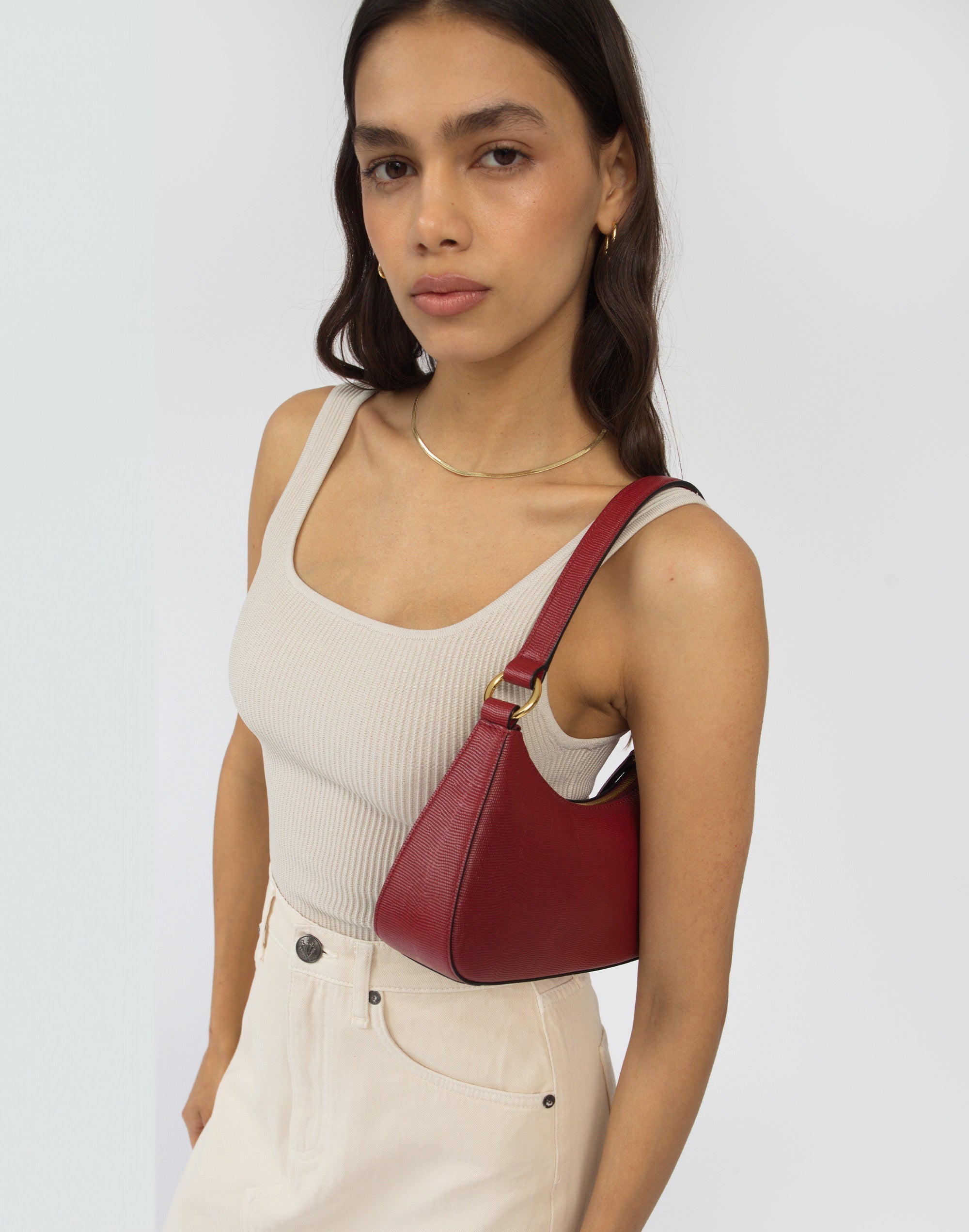 Hyer Goods - Luxe Mini Shoulder Bag - Cherry Red Lizard -