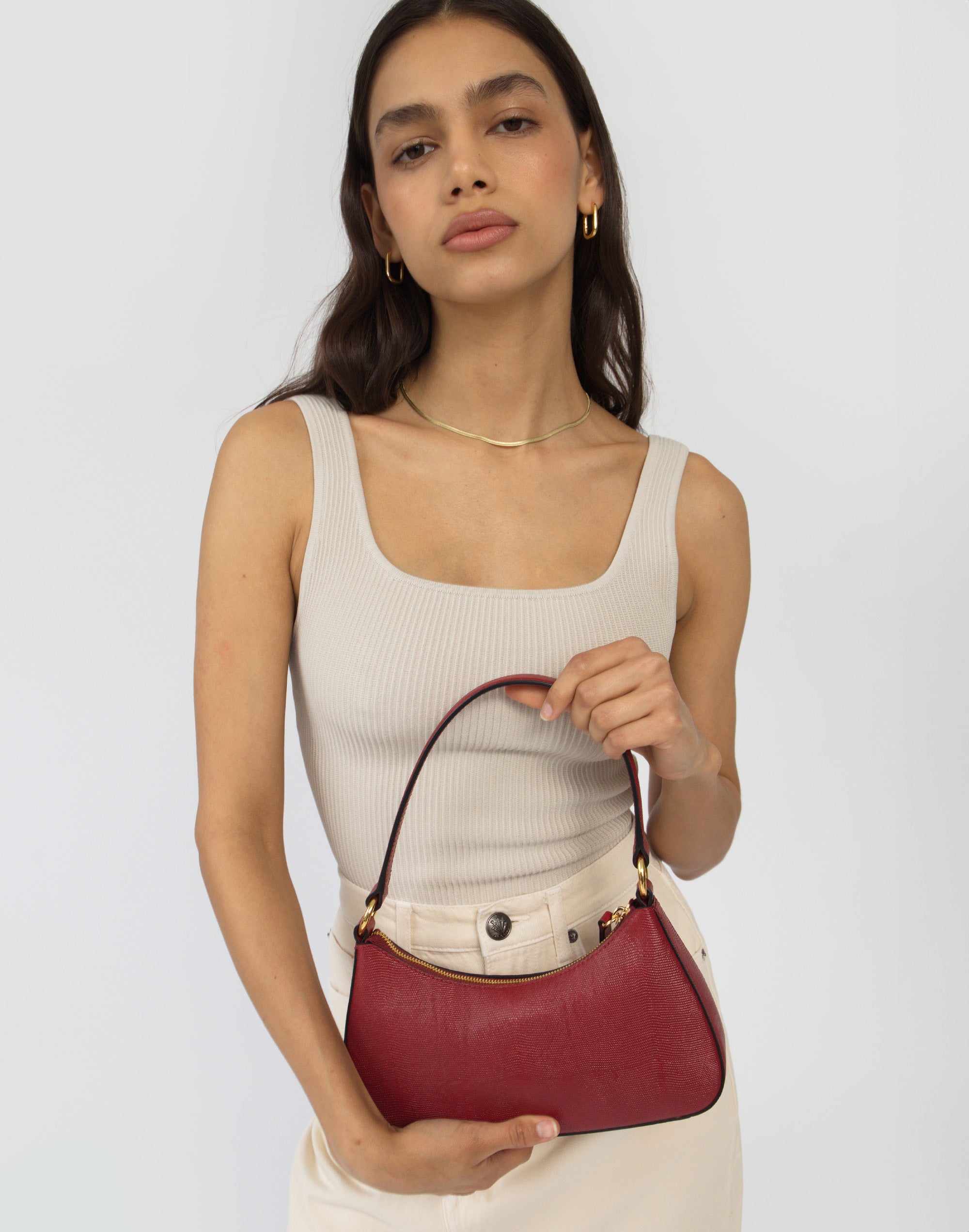 Hyer Goods - Luxe Mini Shoulder Bag - Cherry Red Lizard -