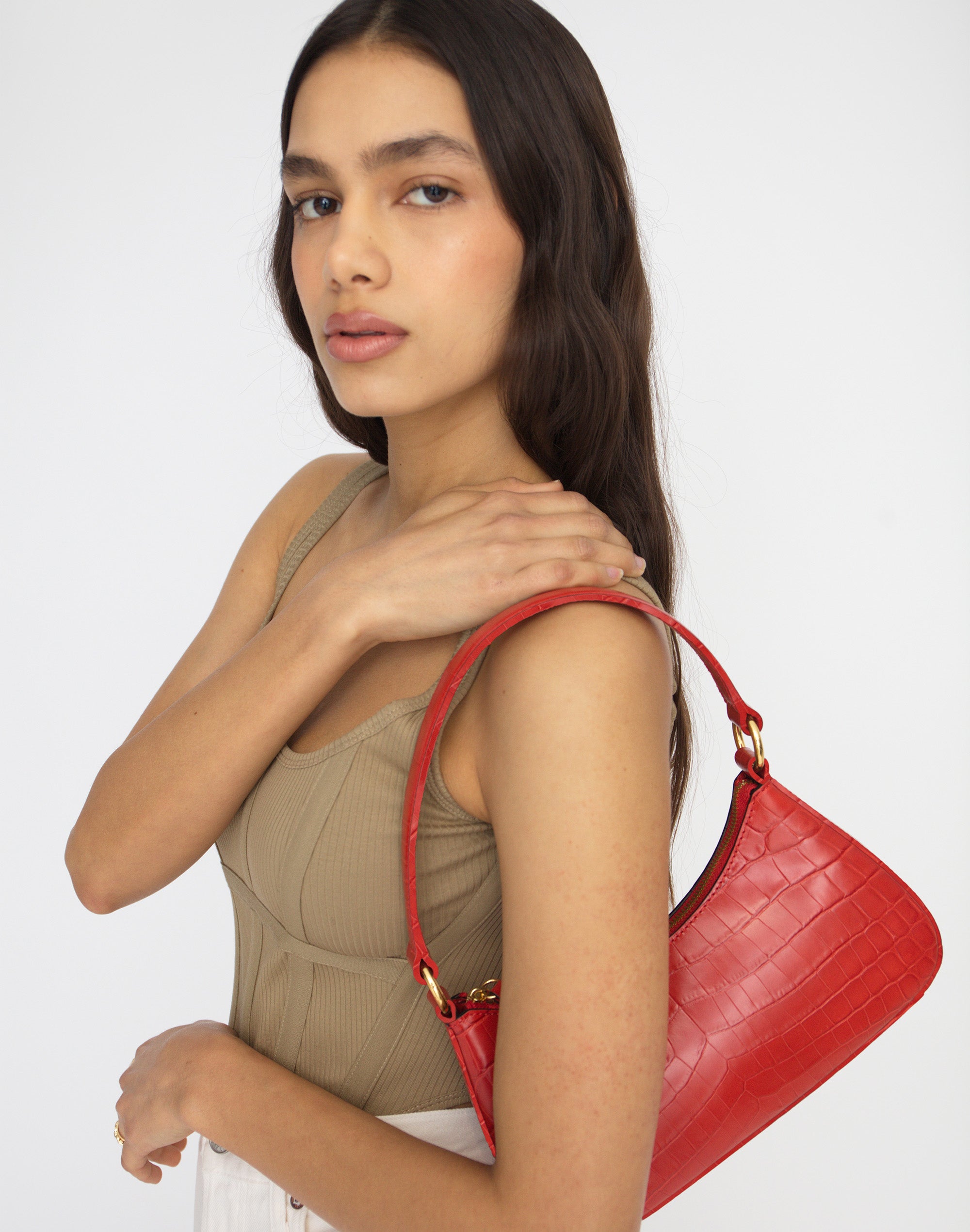Hyer Goods - Luxe Mini Shoulder Bag - Bright Red Croco -