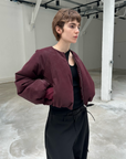 Saemdi - Fig Faux Leather Bomber Jacket -