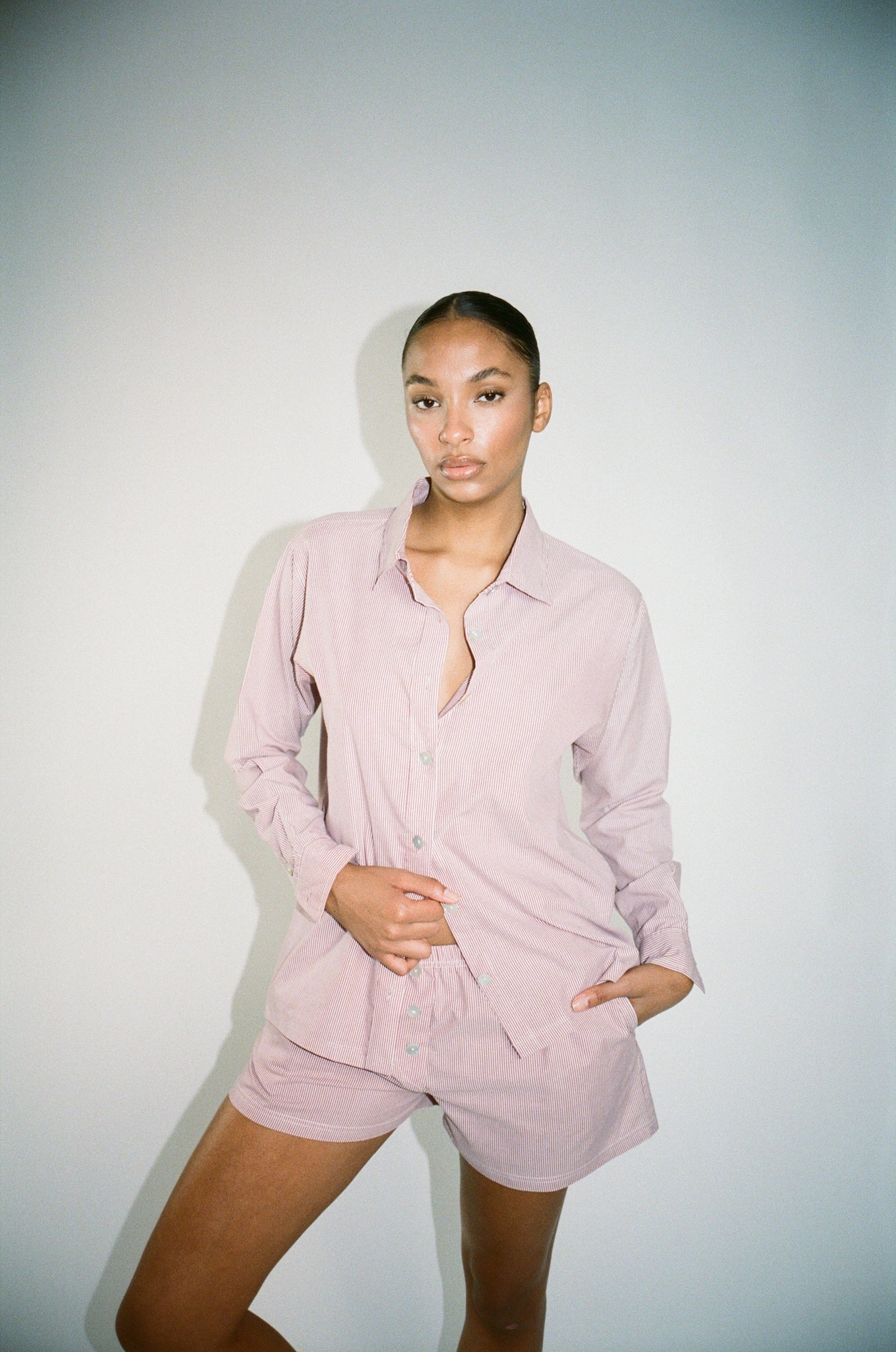 Wildflo Studio - Poplin Shirt Burgundy Pinstripe -