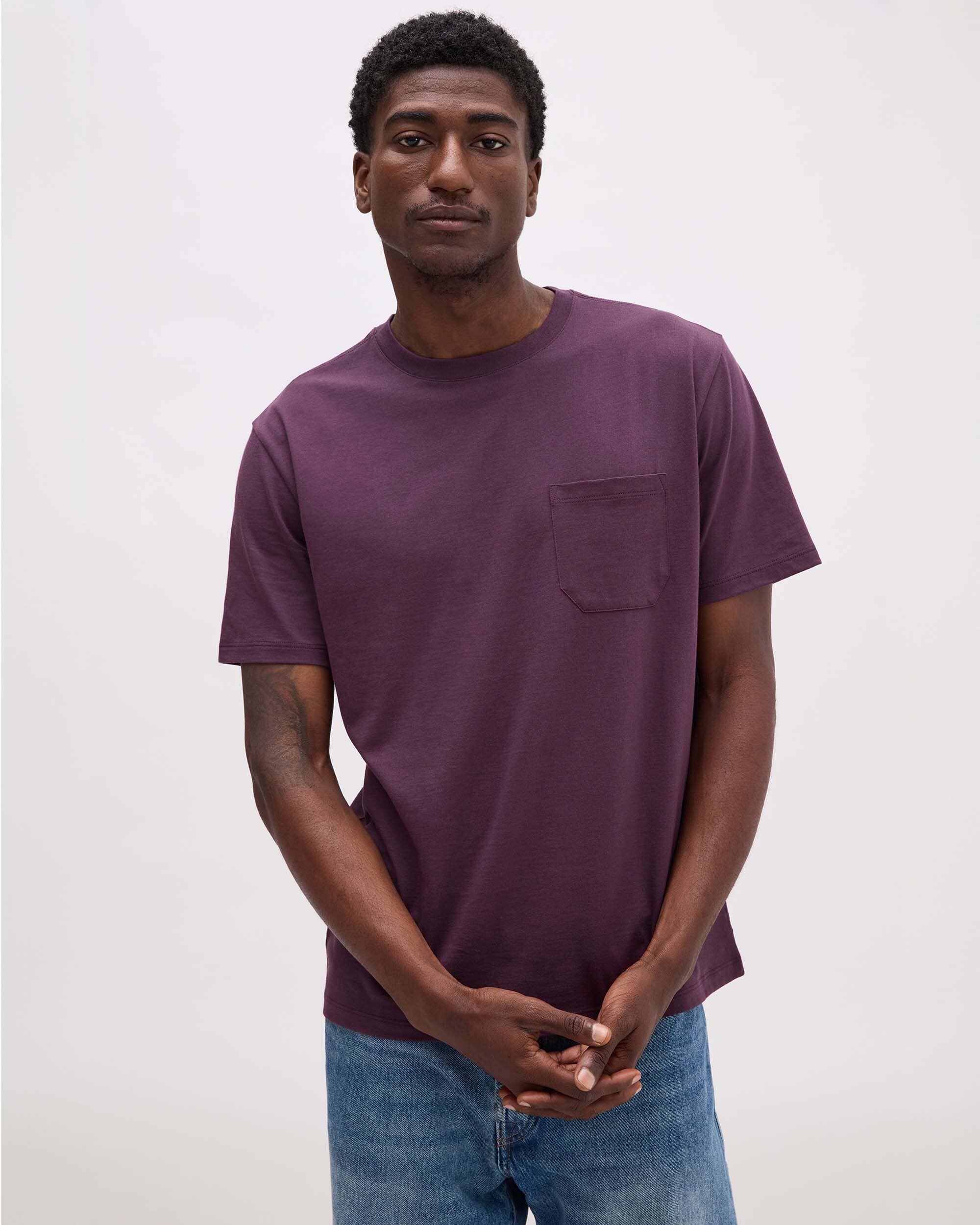 Richer Poorer - Mens Pima Pocket Tee - Plum Wine -