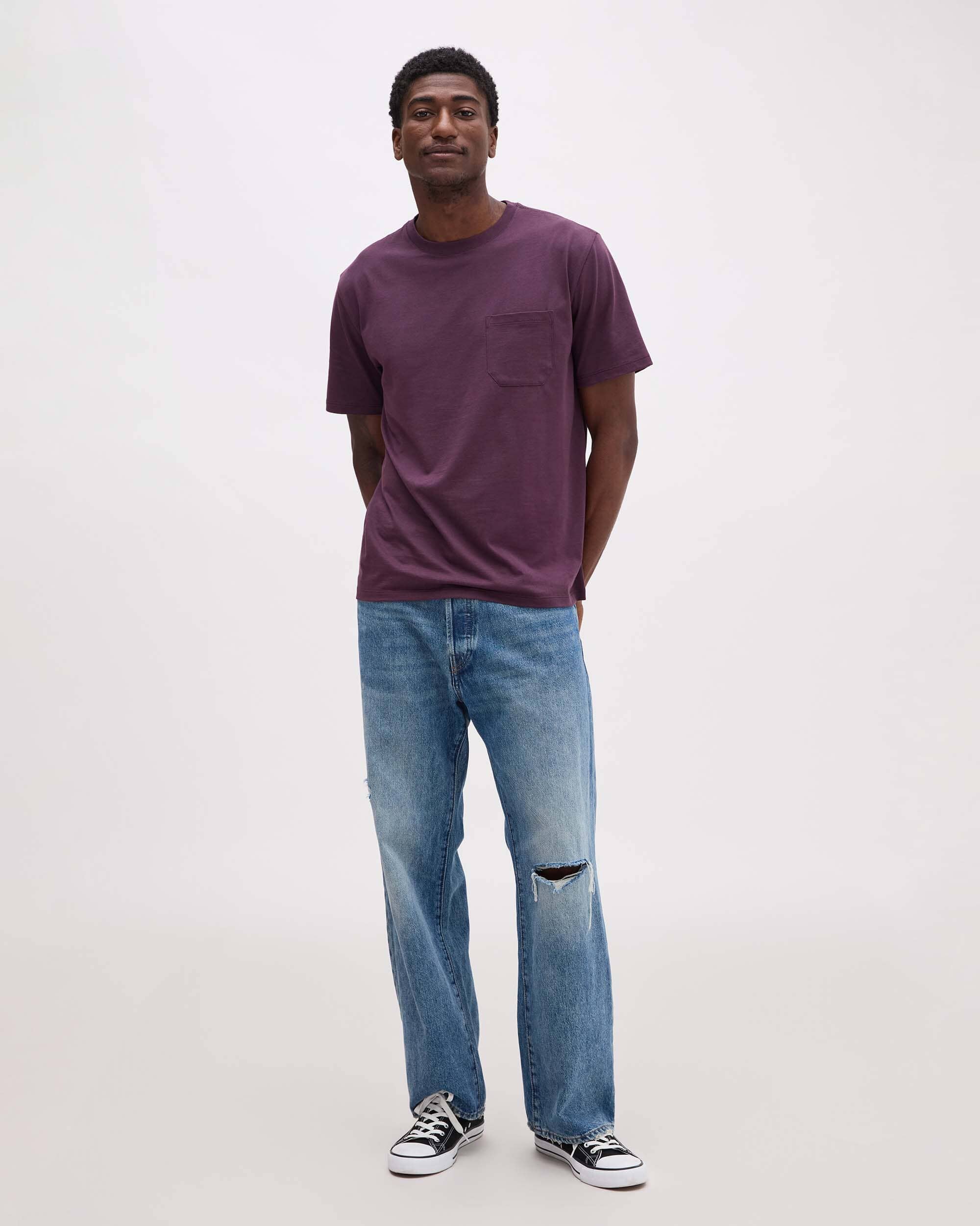 Richer Poorer - Mens Pima Pocket Tee - Plum Wine -