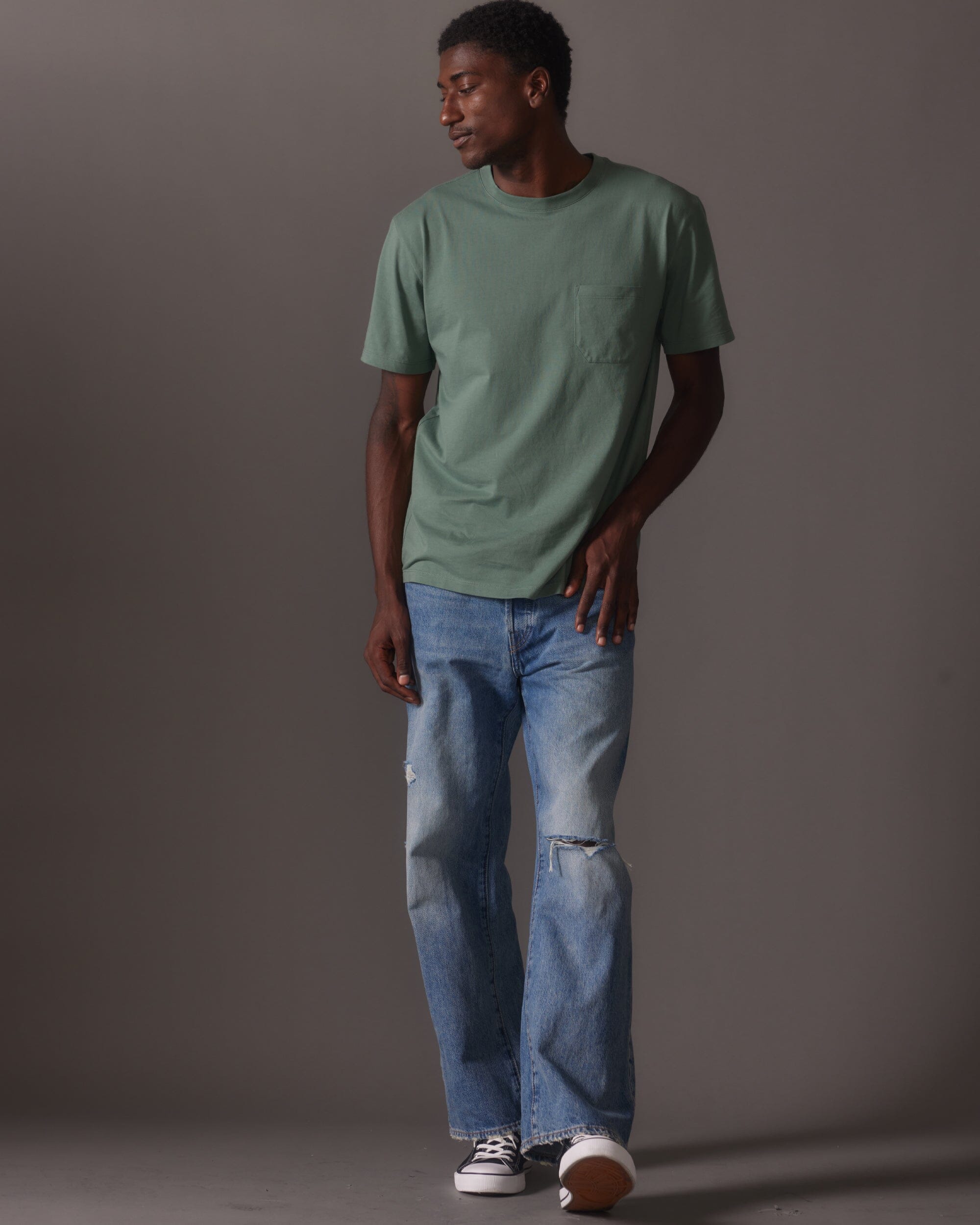 Richer Poorer - Mens Pima Pocket Tee - Sage Leaf -