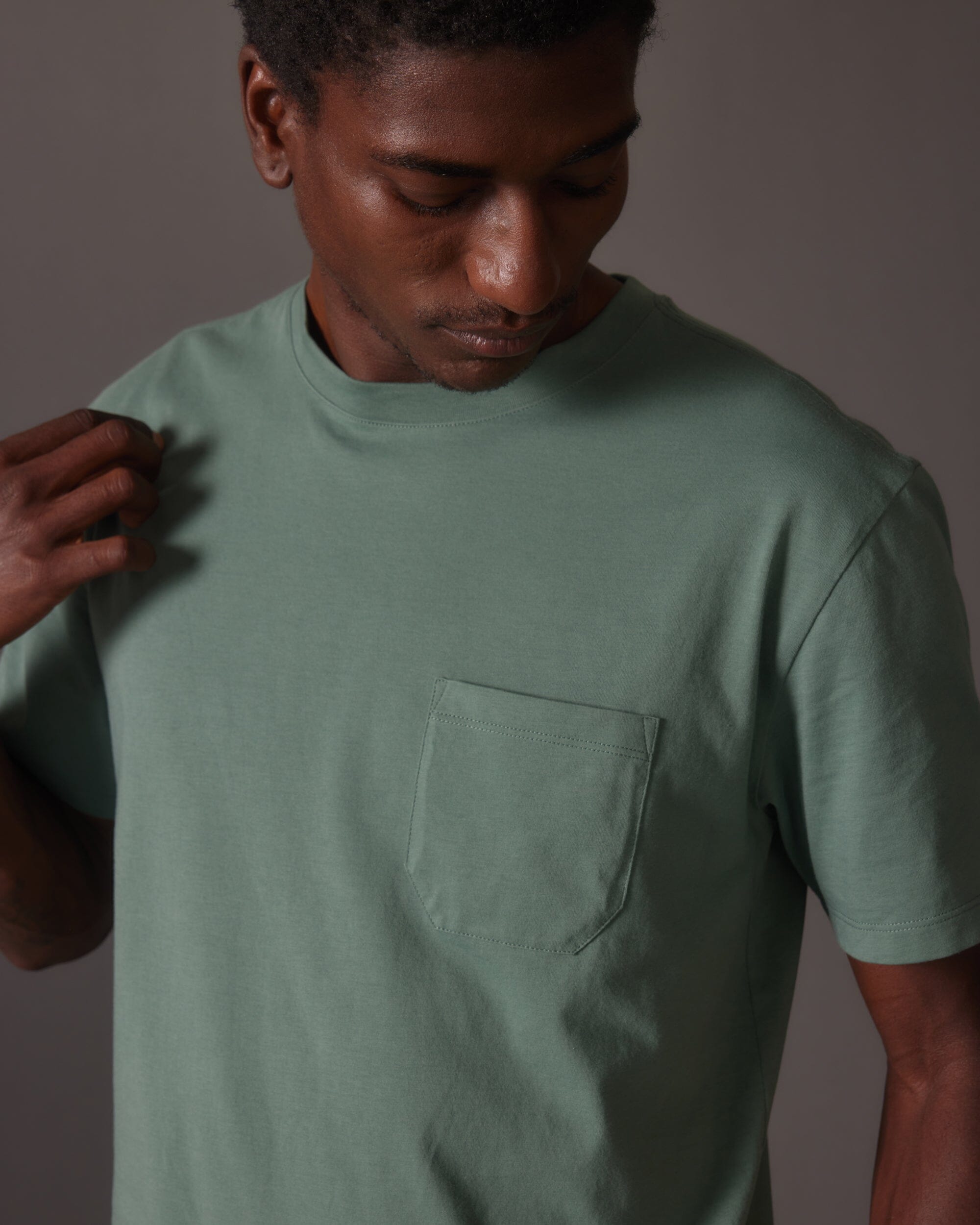 Richer Poorer - Mens Pima Pocket Tee - Sage Leaf -