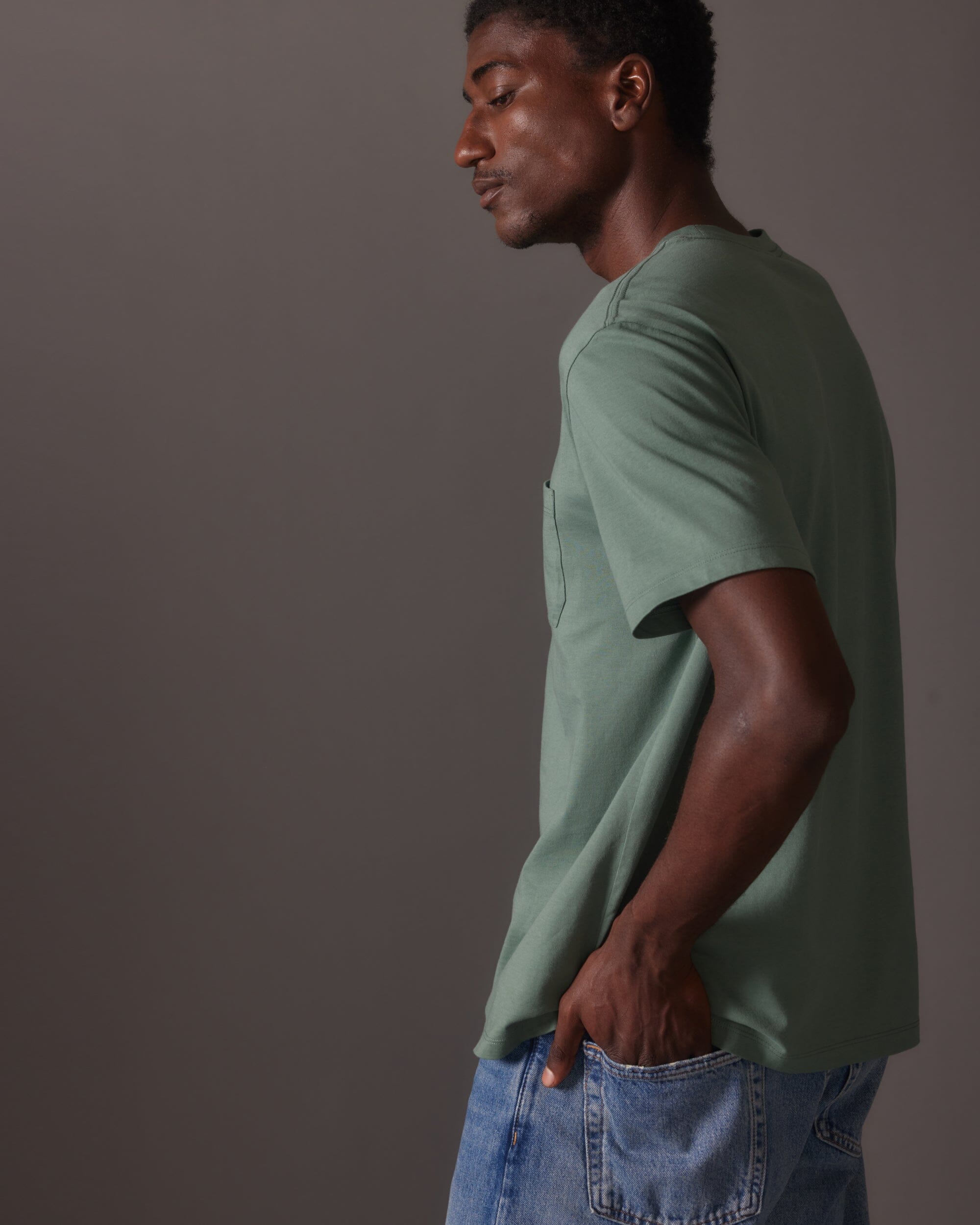 Richer Poorer - Mens Pima Pocket Tee - Sage Leaf -