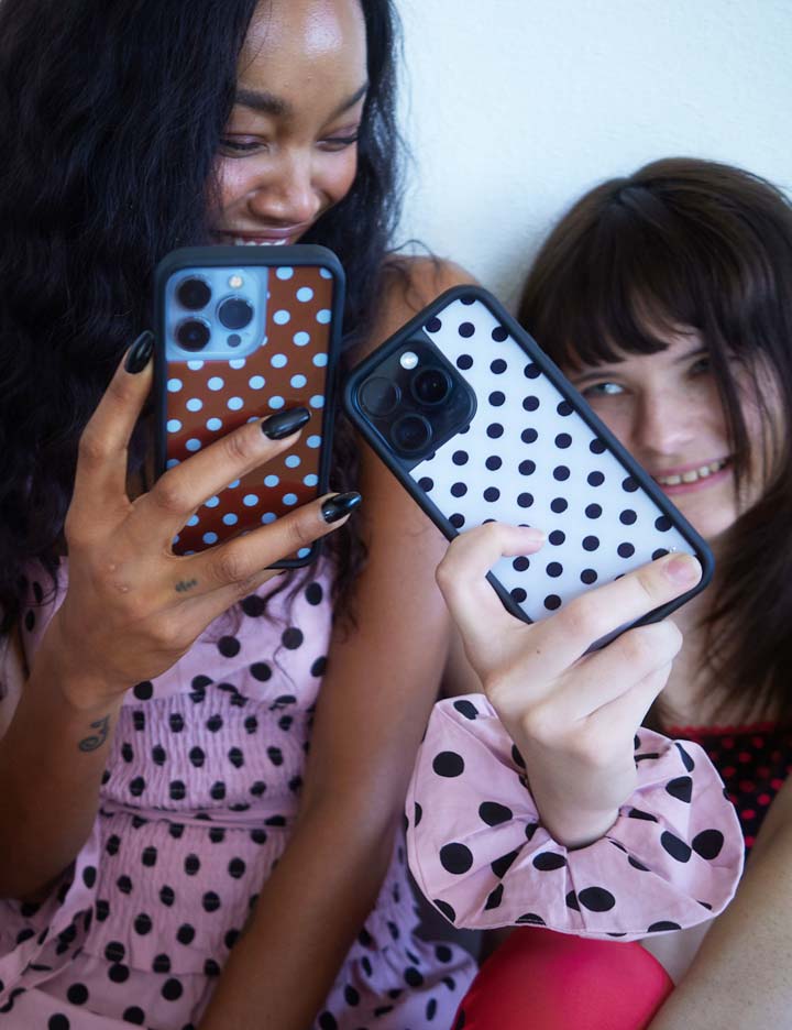 Supporting Image 02 Polka Dots Brown and Blue iPhone Case