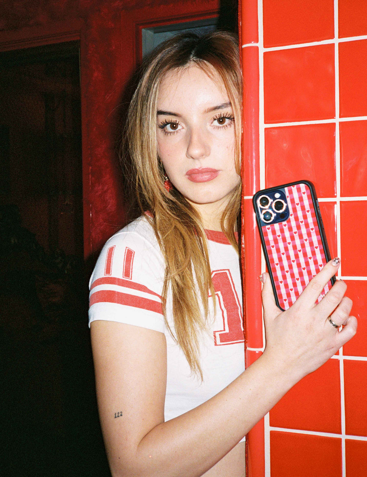 Wildflower - Gingham Hearts - Red iPhone Case -