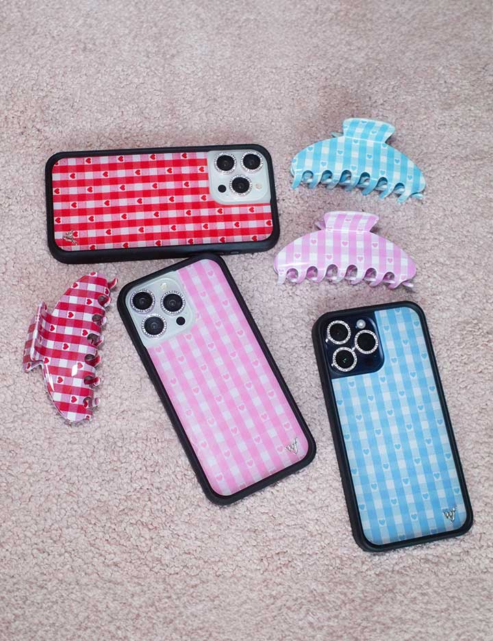 Lifestyle Image 04 Blue Gingham Hearts iPhone Case