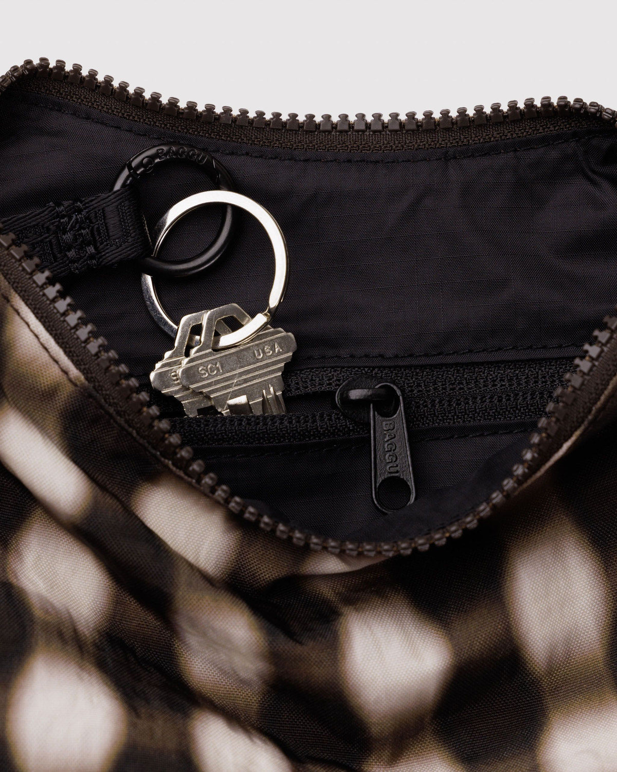 Baggu - Small Nylon Crescent Bag - Blurred Gingham Brown -