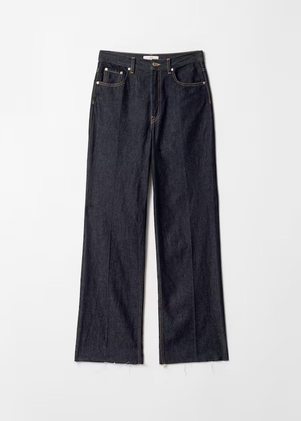 High Waist Straight Leg Jeans - Dark Blue