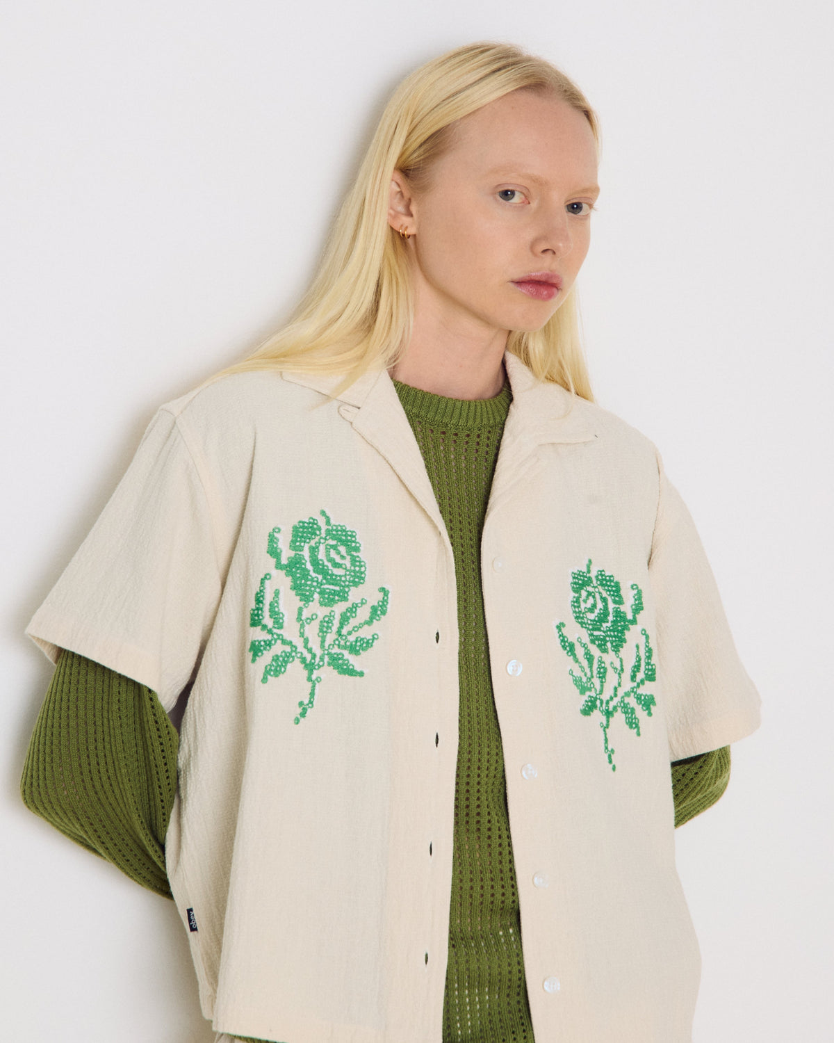 Obey - Roses Embellished Short Sleeve Shirt - Natural -