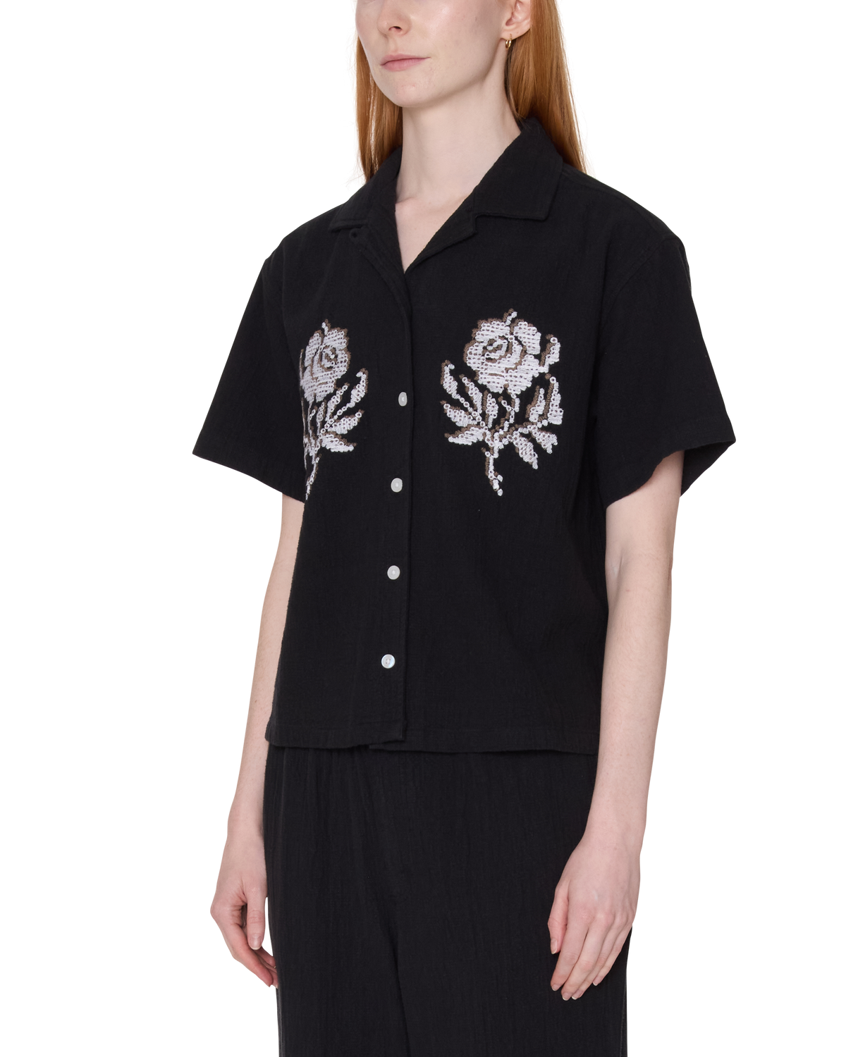 Obey - Roses Embellished Short Sleeve Shirt - Off Black -