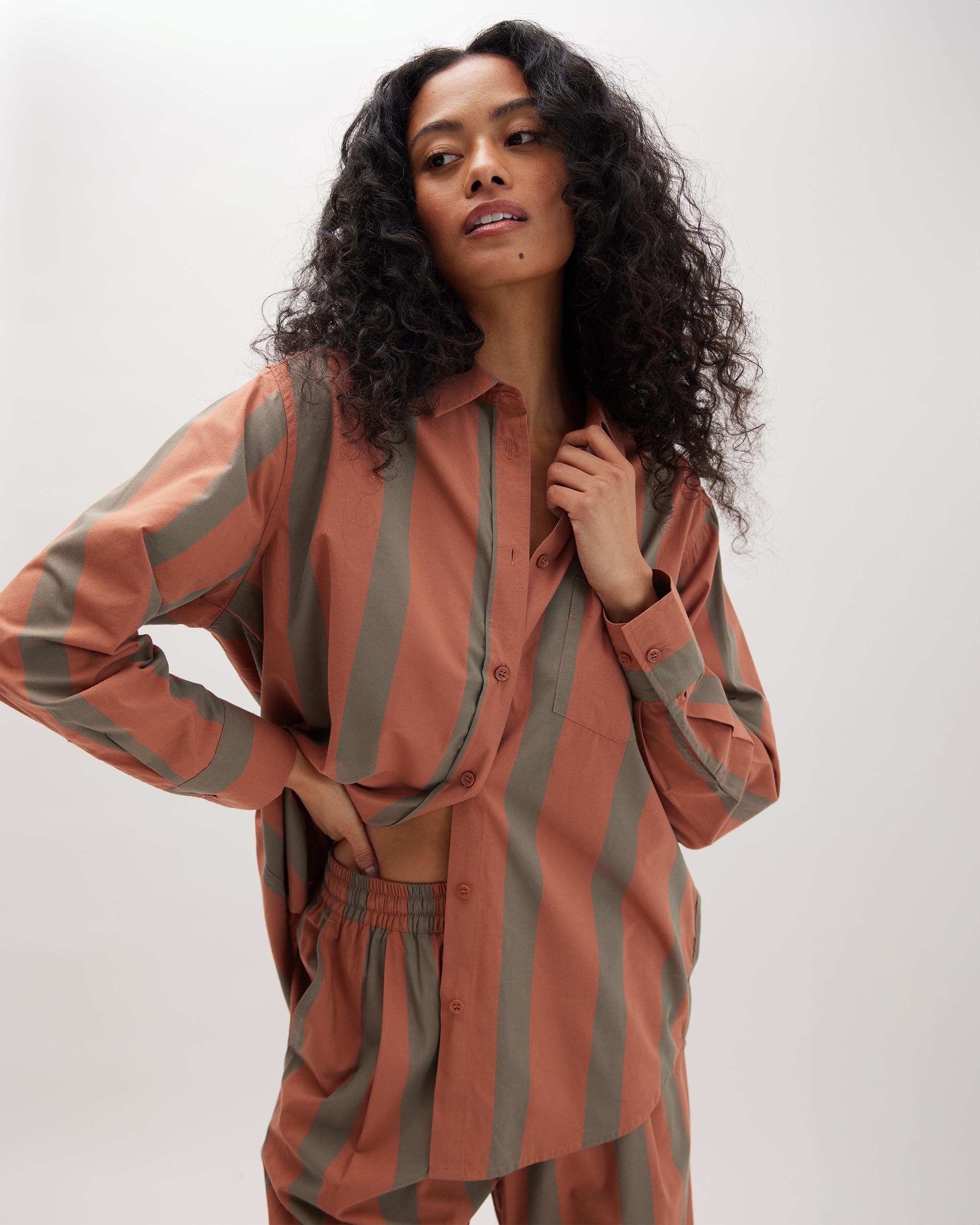 Richer Poorer - Venice Button Up Shirt - Russet Sage Stripe -