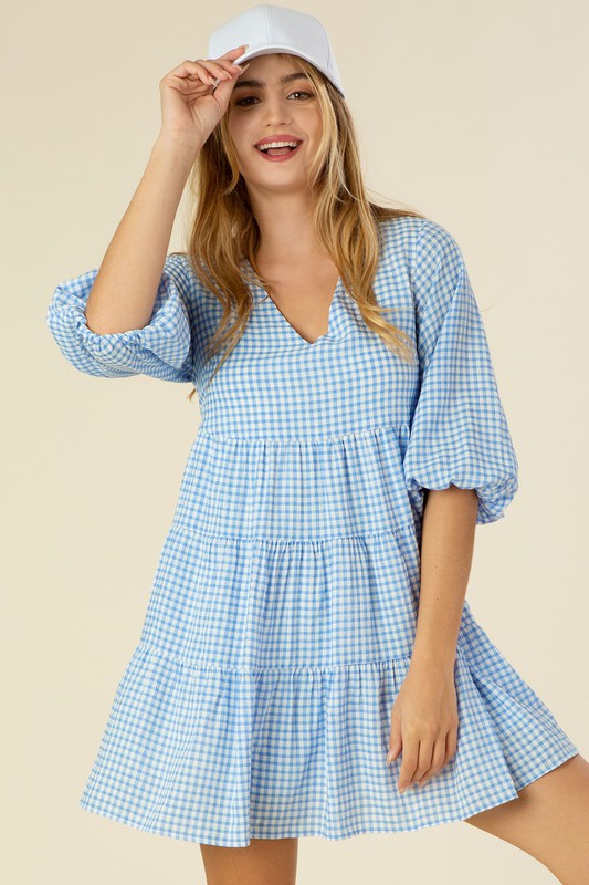 Gingham checked tiered dress