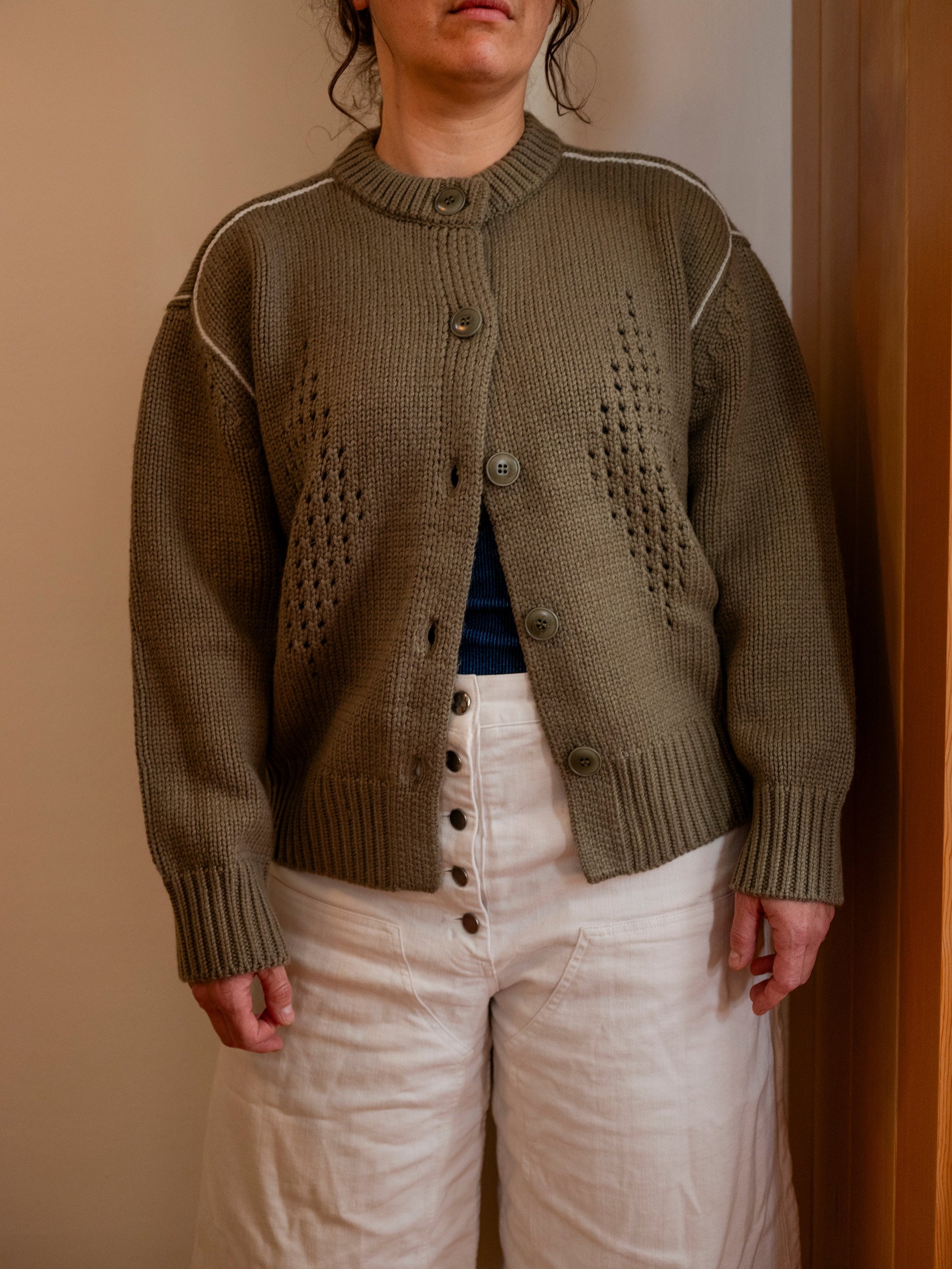 DEGEN - Diamond Eyelet Cardigan - Moss -