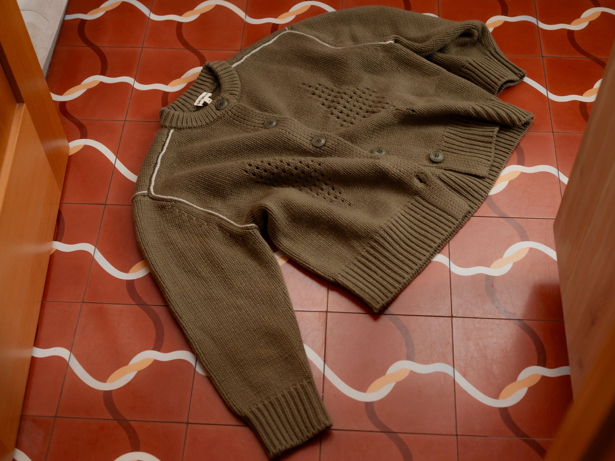 DEGEN - Diamond Eyelet Cardigan - Moss -
