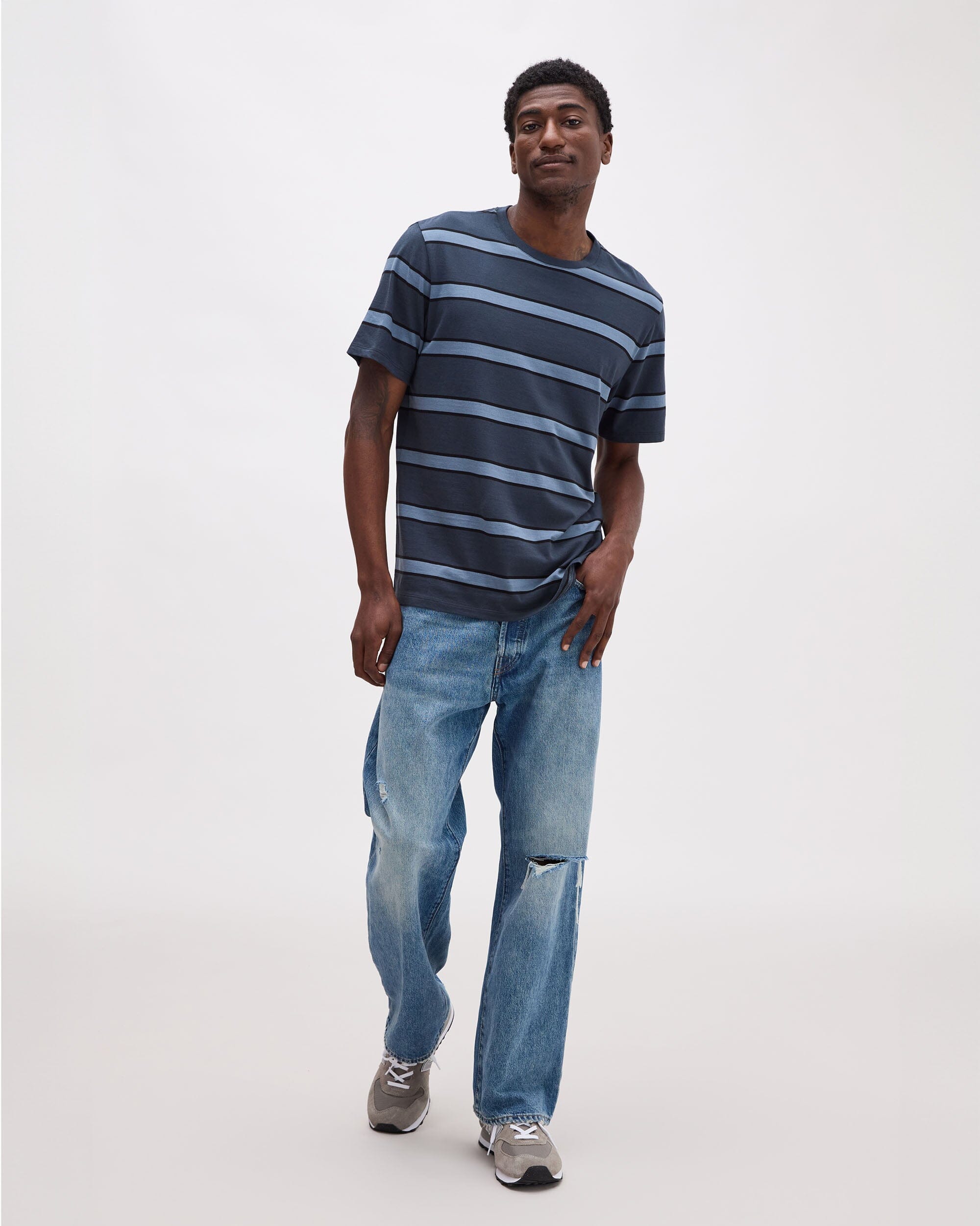 Richer Poorer - Mens Short Sleeve Stripe Pima Tee - Blue Nights Stripe -