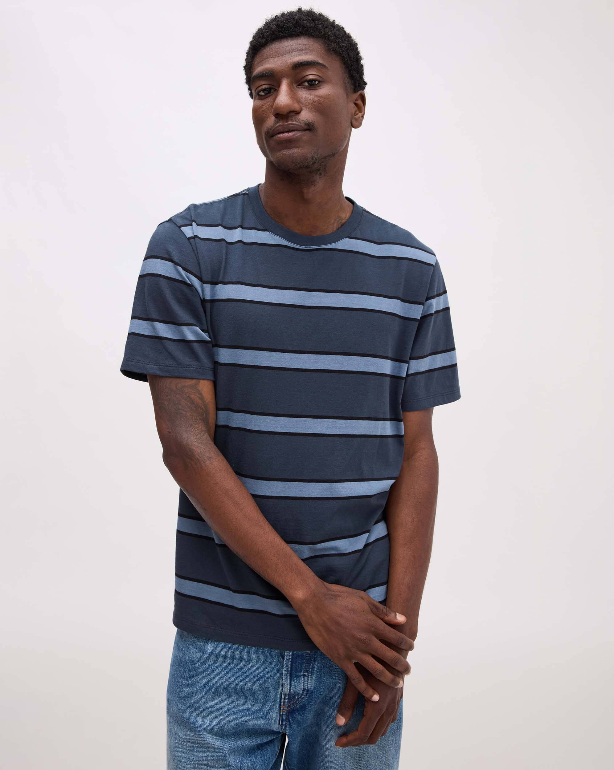 Richer Poorer - Mens Short Sleeve Stripe Pima Tee - Blue Nights Stripe - BLUE NIGHTS STRIPE