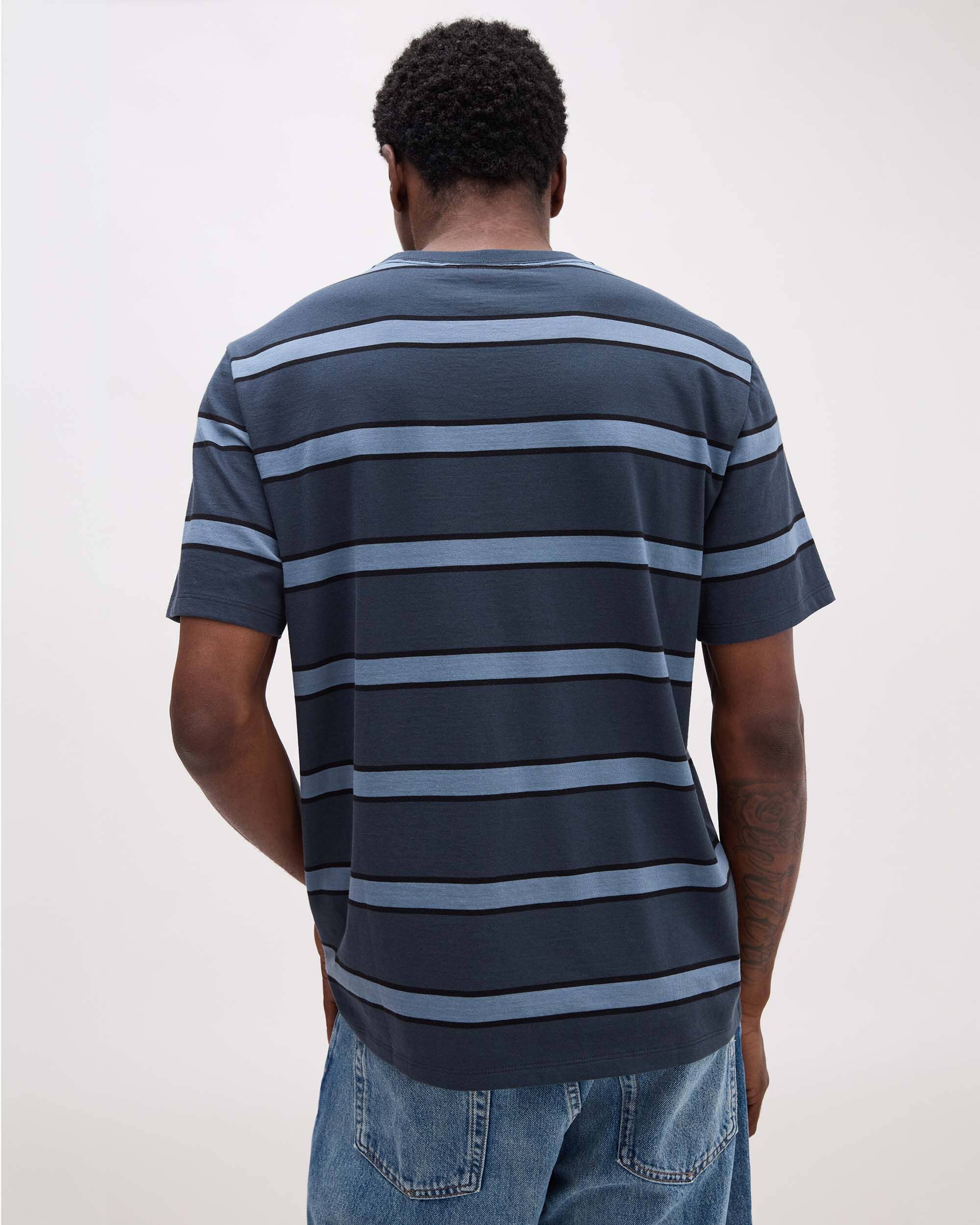 Richer Poorer - Mens Short Sleeve Stripe Pima Tee - Blue Nights Stripe -