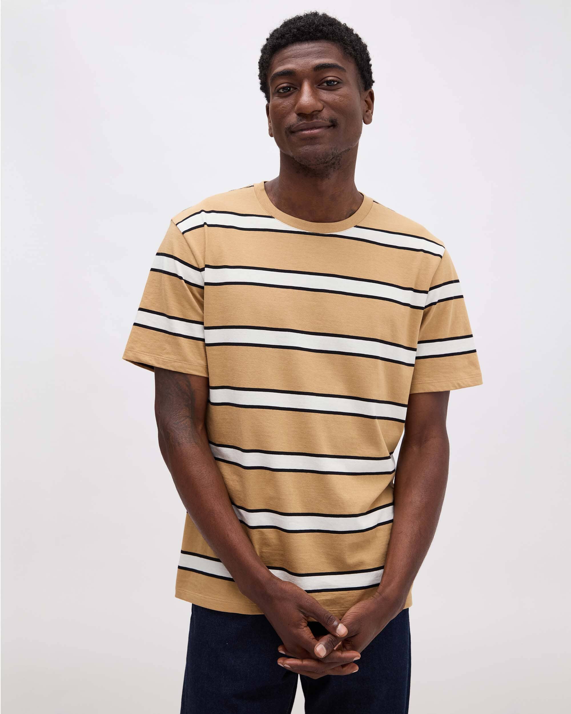 Richer Poorer - Mens Short Sleeve Stripe Pima Tee - Khaki Stripe - KHAKI STRIPE