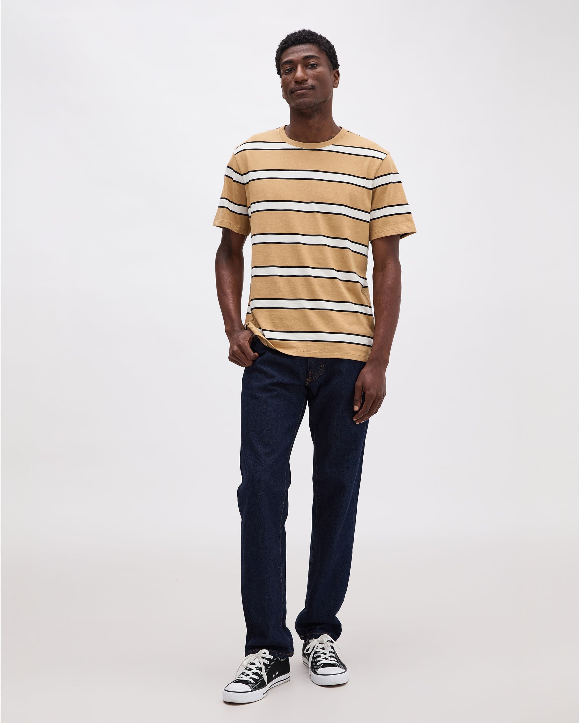 Richer Poorer - Mens Short Sleeve Stripe Pima Tee - Khaki Stripe -