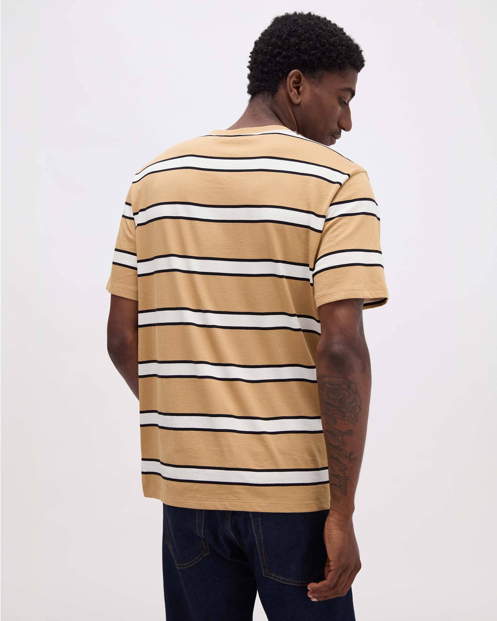 Richer Poorer - Mens Short Sleeve Stripe Pima Tee - Khaki Stripe -