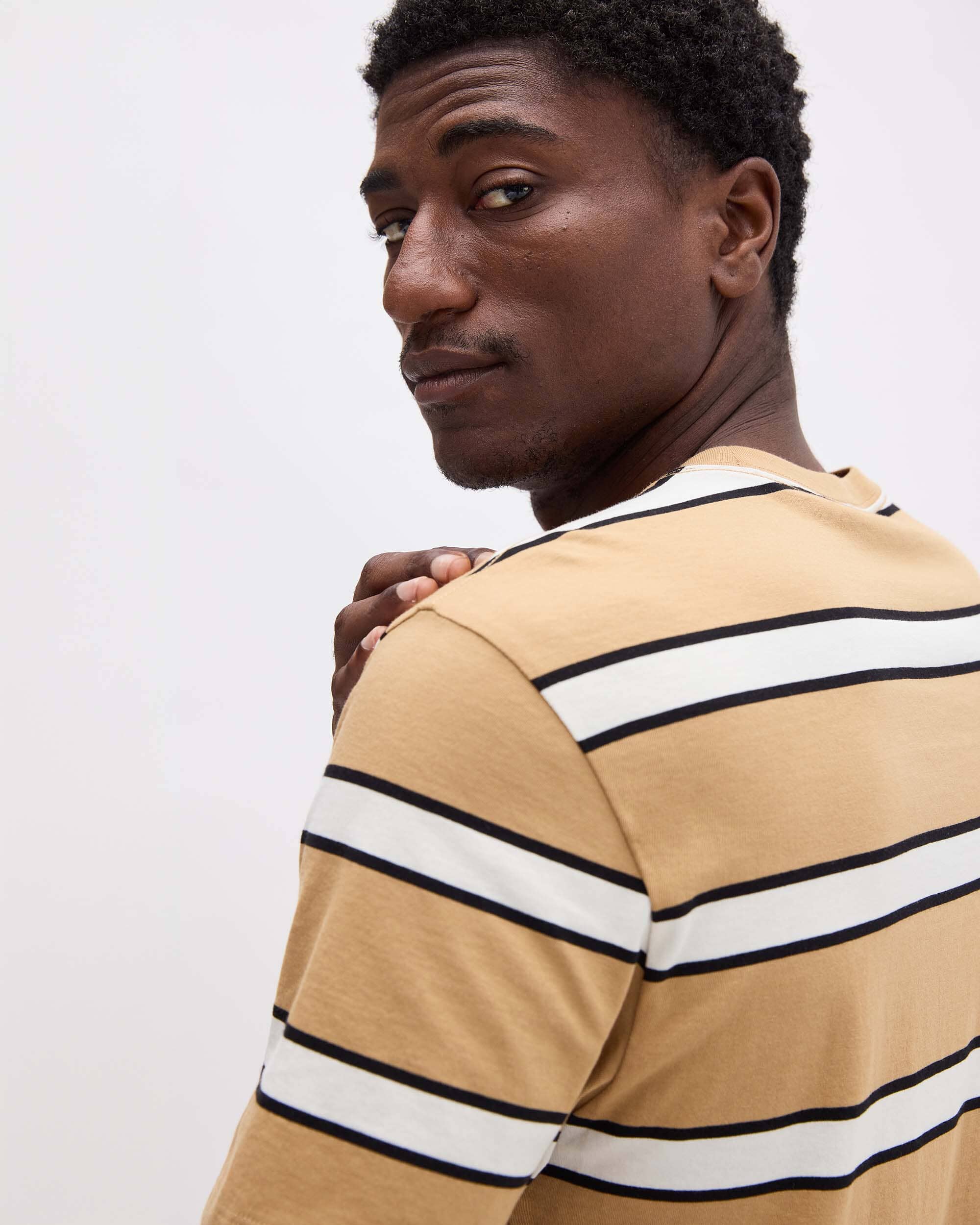Richer Poorer - Mens Short Sleeve Stripe Pima Tee - Khaki Stripe -