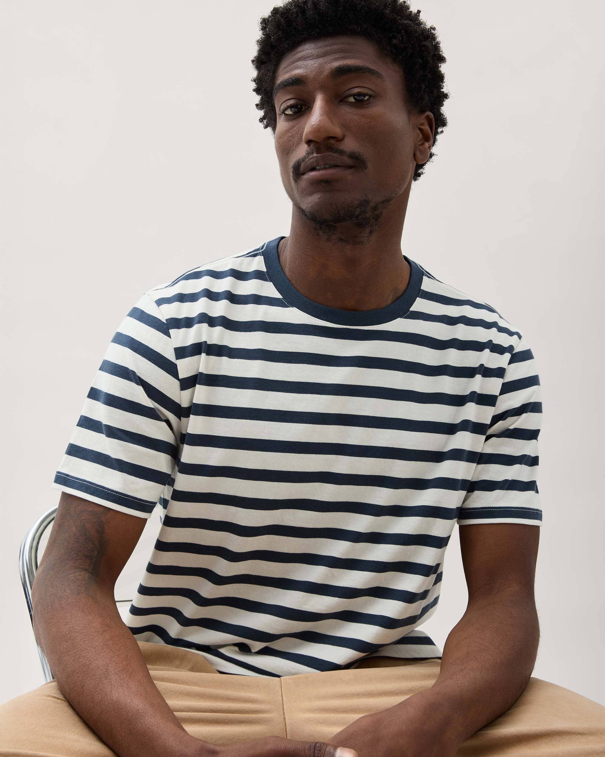 Richer Poorer - Mens Short Sleeve Stripe Pima Tee - Nautical Stripe - NAUTICAL STRIPE